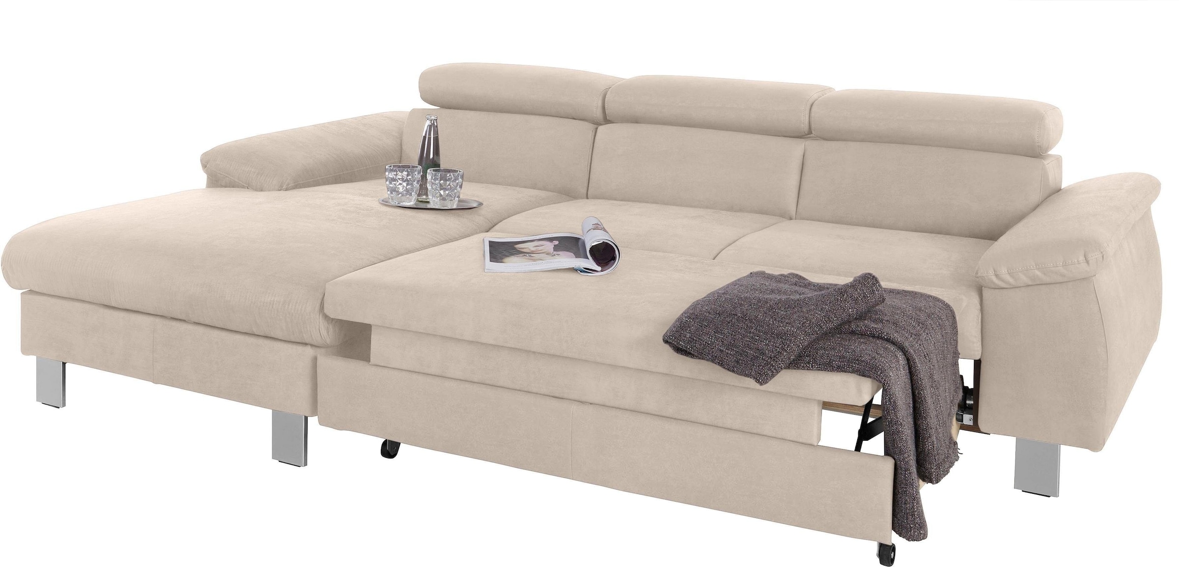 COTTA Polstergarnitur »Komaris L-Form«, (Set), Set bestehend aus: Ecksofa mit Kopfteilverstellung & Hocker