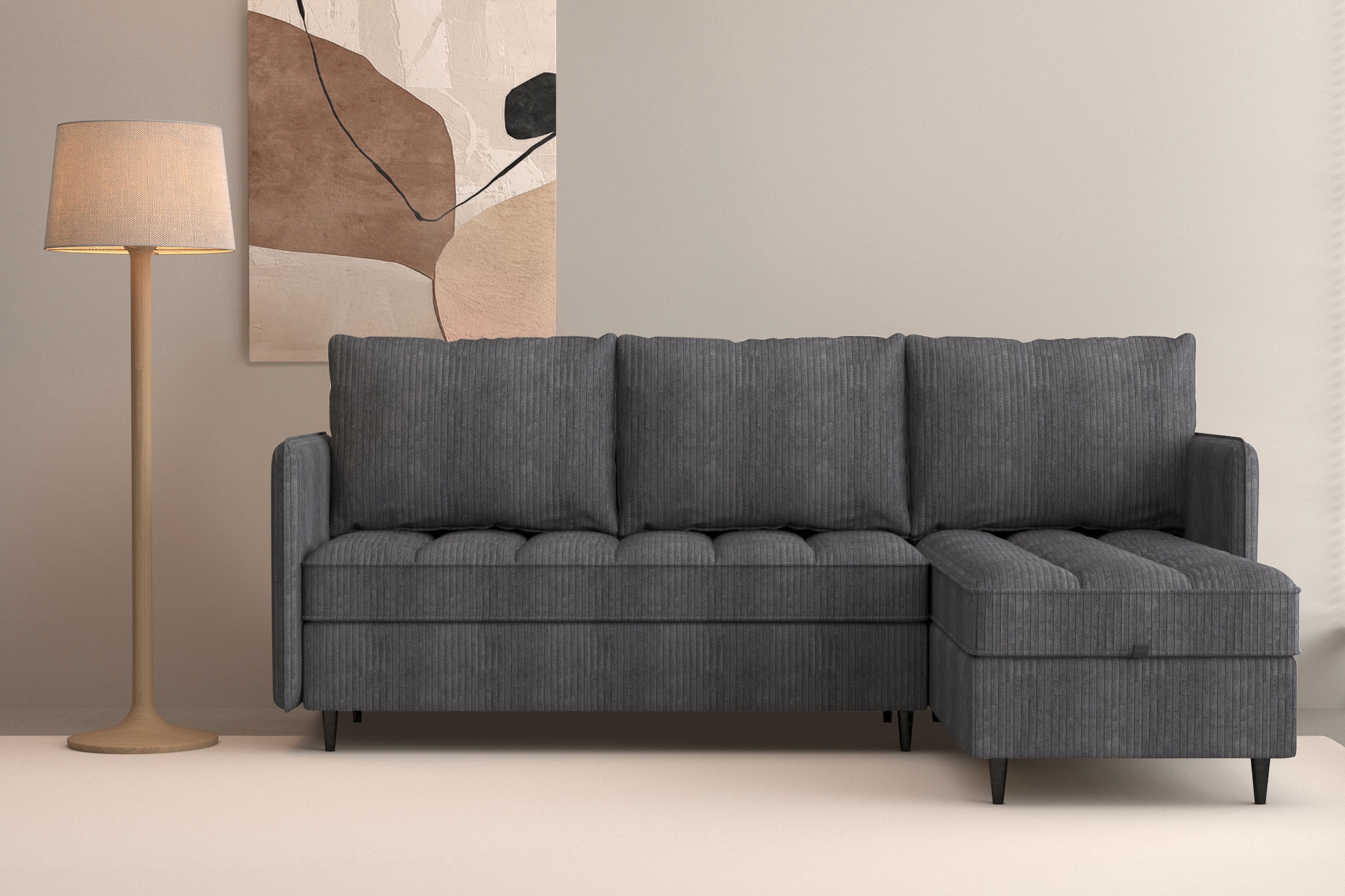Dorel Home Ecksofa »LINDHUS, Cord, L-Form, Breite 194cm, verschiedene Stellvarianten« Recamiere, Stauraum, Modulsofa