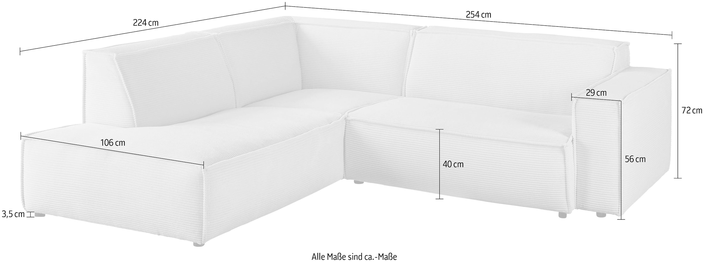 3C Candy Ecksofa »Matteo in elegant, kubischer Formensprache, bequem, L-Form«, mit auffälliger Kedernaht, Cord-Bezug, Lounge-Charakter