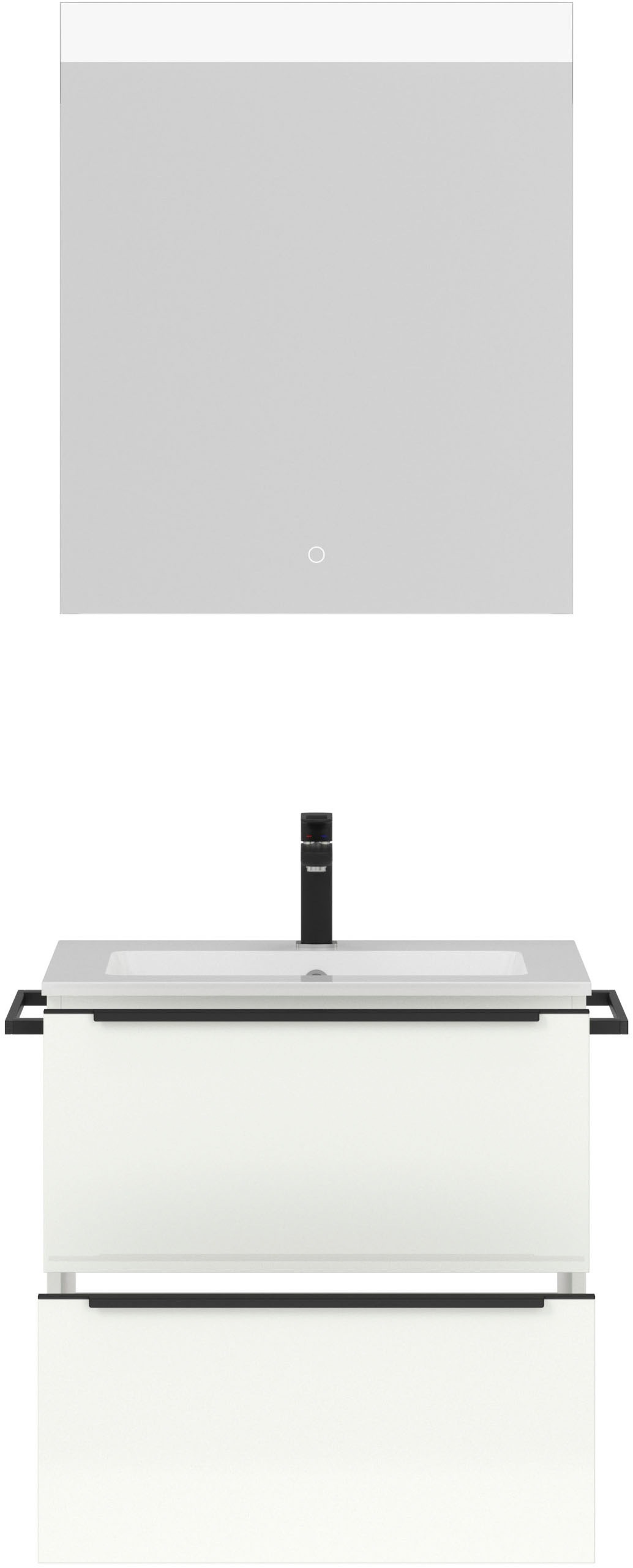 nobilia® Badmöbel-Set »Levere«, (2 St., vormontiert, mit Soft-Close), Hochglanz, inkl. Spiegel mit Touch-Sensor, in vier Breiten