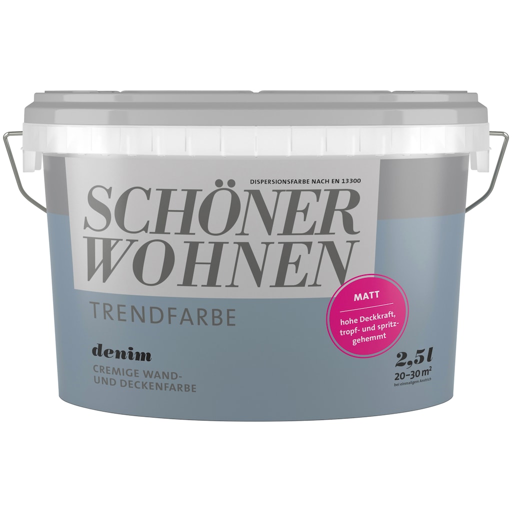 SCHÖNER WOHNEN-Kollektion Wand- und Deckenfarbe »Trendfarbe Denim«, 2,5 Liter, Denim, hochdeckende Wandfarbe - für Allergiker geeignet