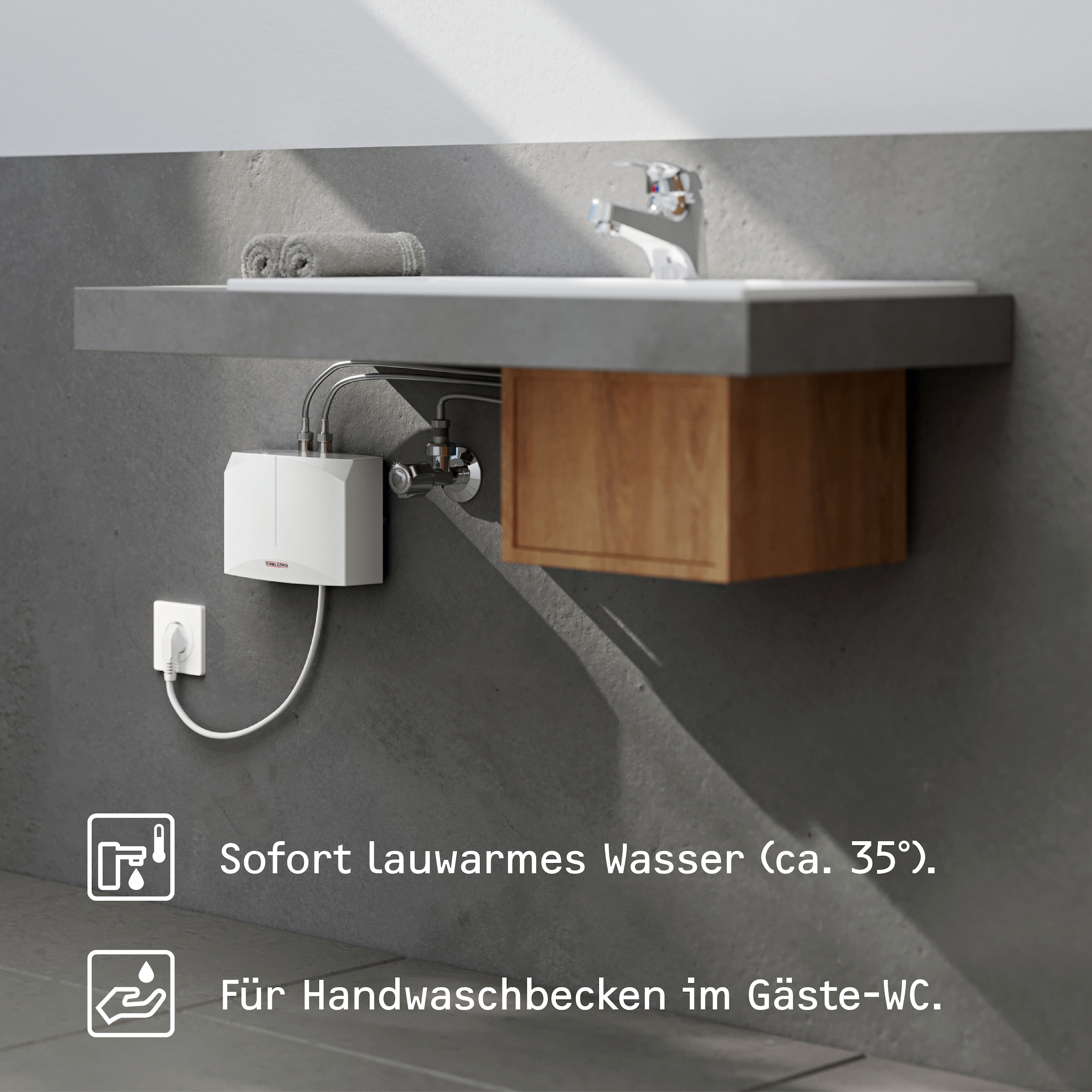 STIEBEL ELTRON Klein-Durchlauferhitzer »DHM 3 für Handwaschbecken, 3,5 kW, mit Stecker«, sofort lauwarmes Wasser (ca. 35°C)