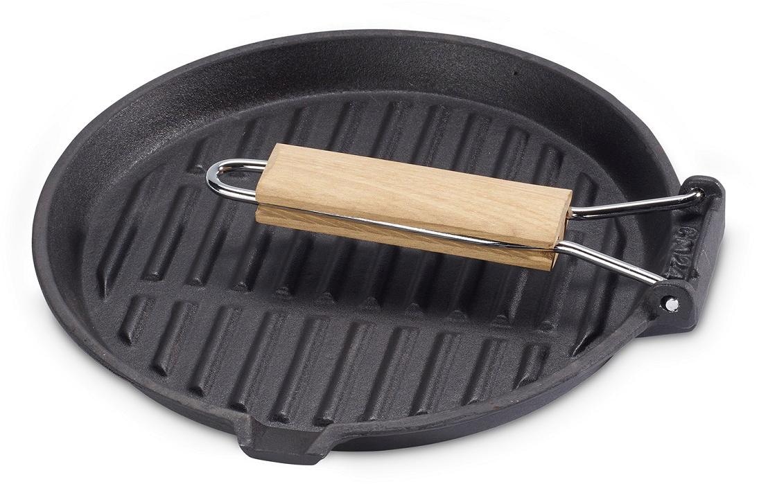 ECHTWERK Grillpfanne, Gusseisen, (1 tlg.), Steakpfanne mit Grillstreifen, Holzgriff, Emaille-Beschichtung, Ø 23cm