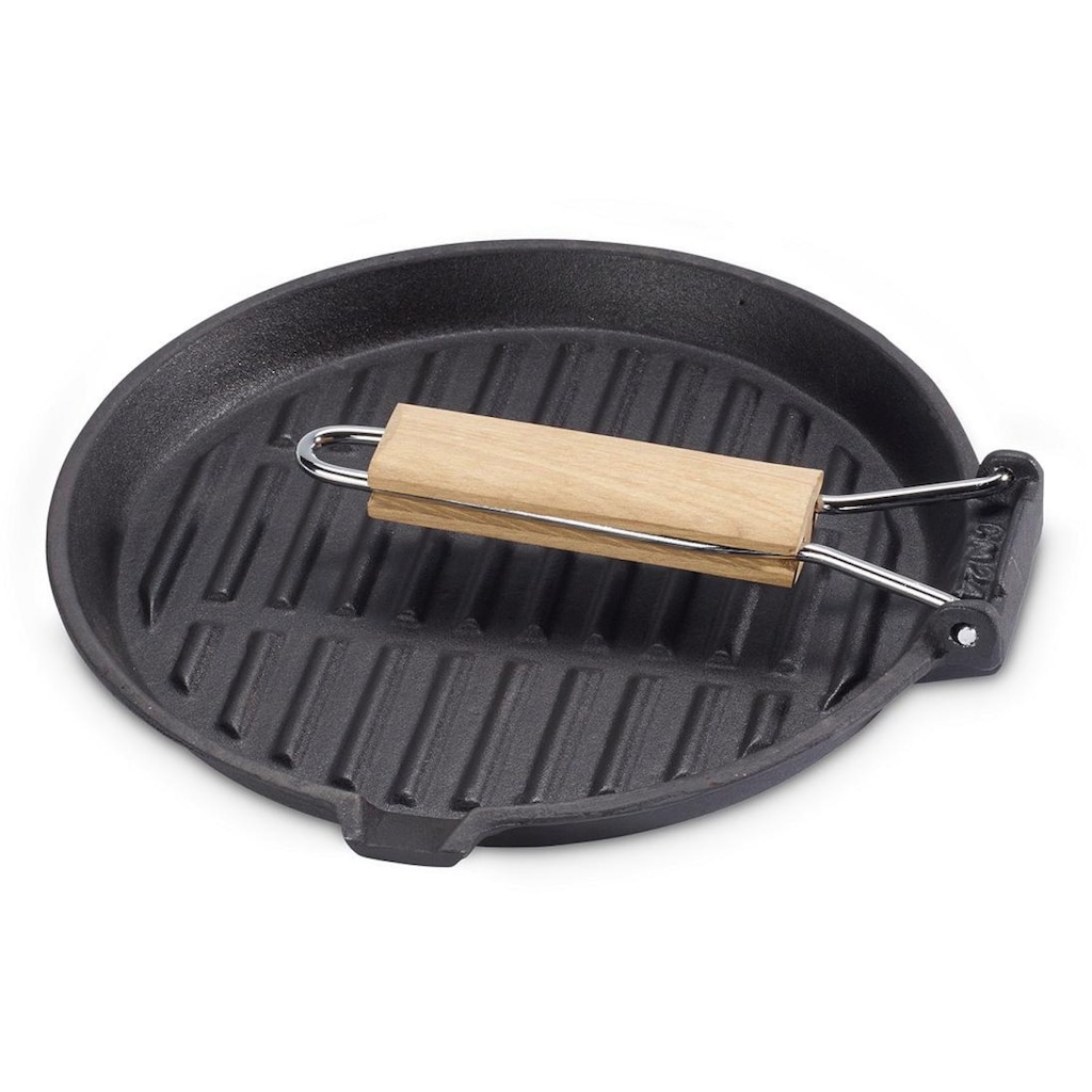 ECHTWERK Grillpfanne, Gusseisen, (1 tlg.), Steakpfanne mit Grillstreifen, Holzgriff, Emaille-Beschichtung, Ø 23cm