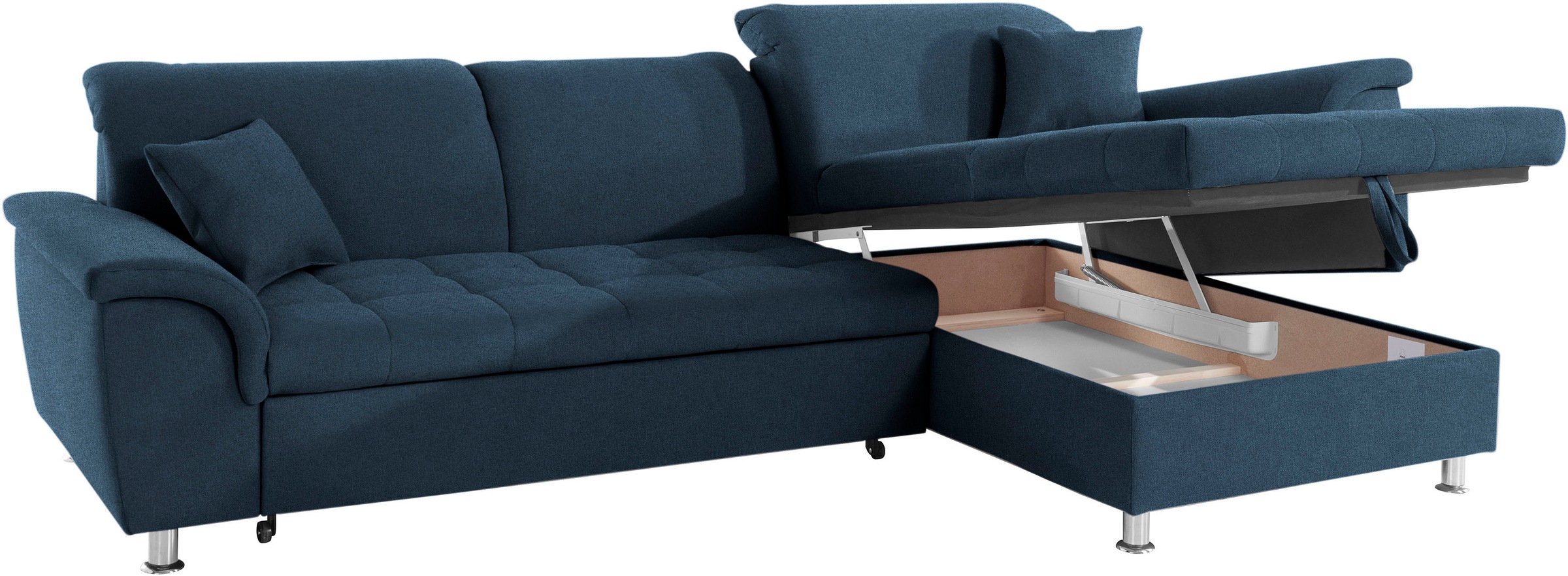 DOMO collection Ecksofa »Franzi, zeitlos und elegant, moderne Sitzheftung, L-Form«, wahlweise mit Kopfteilverstellung (dann Tiefe: 170 cm)