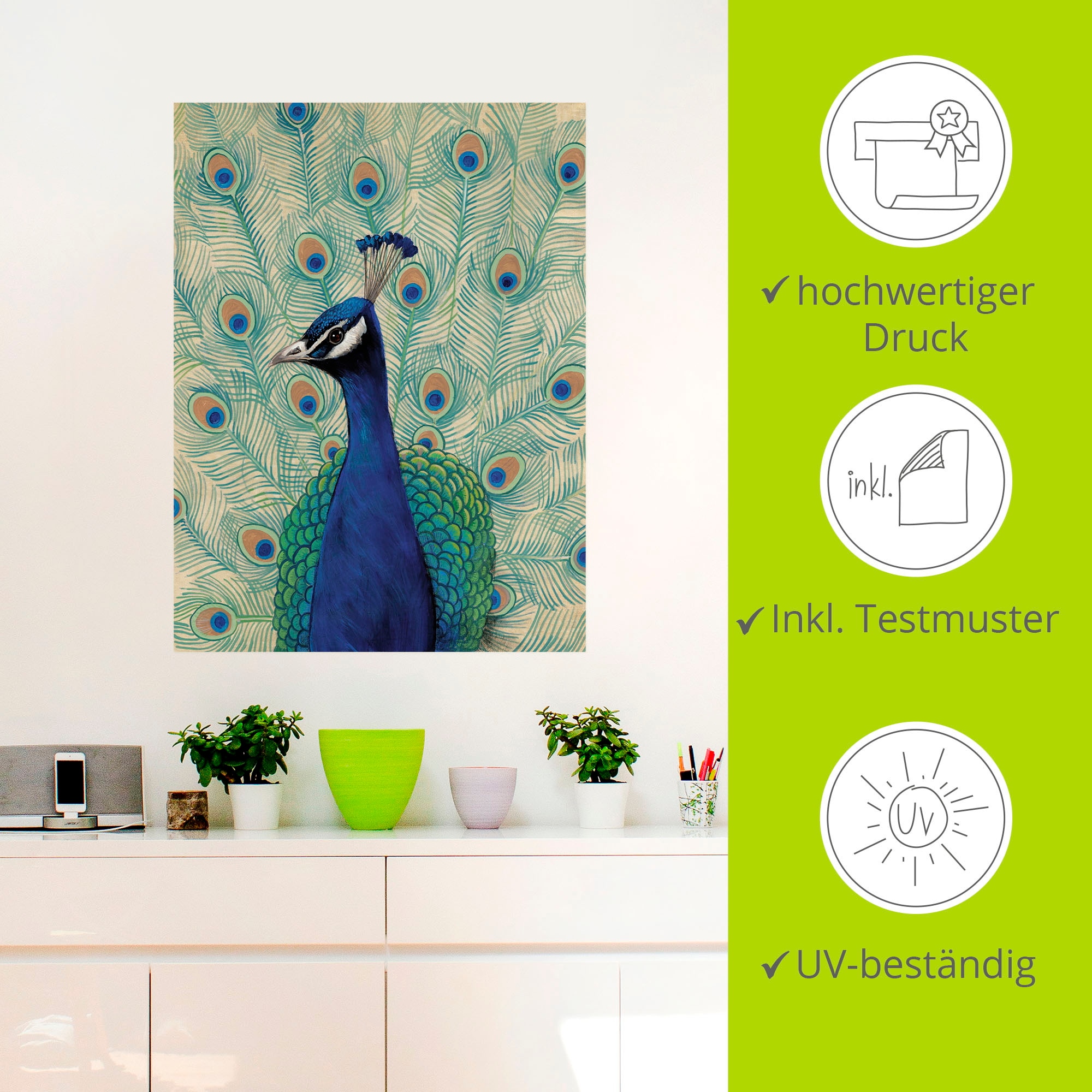 Artland Wandfolie »Blauer Pfau II«, Vögel, (1 St.), selbstklebend