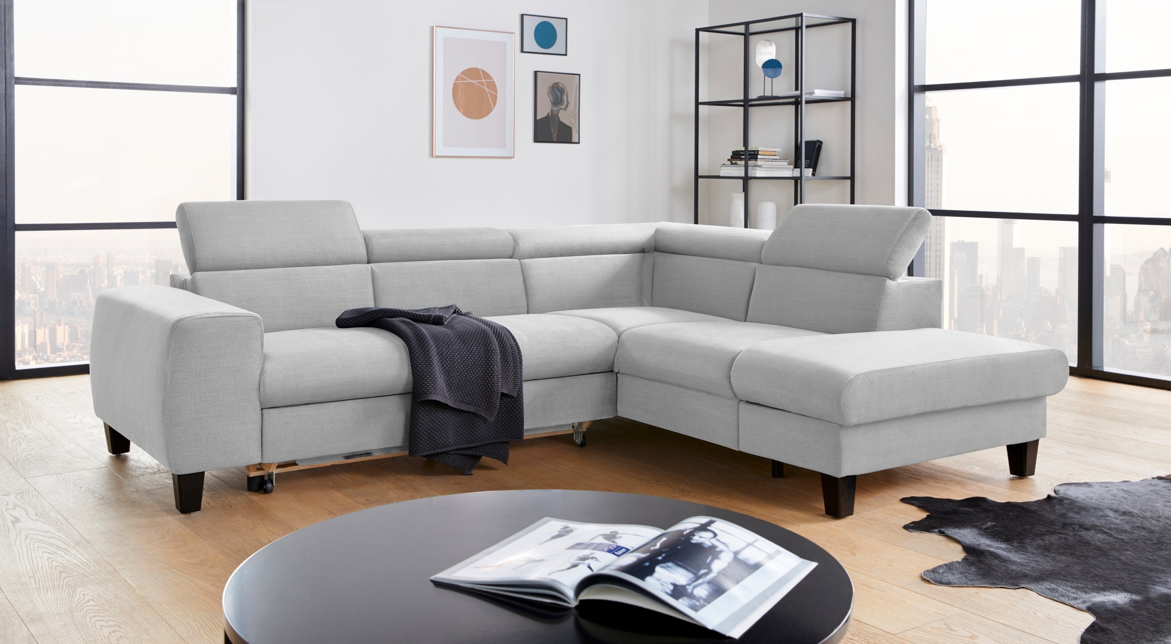 COTTA Polstergarnitur »Morven L-Form«, (Set), Set bestehend aus: Ecksofa mit Kopfteilverstellung & Hocker