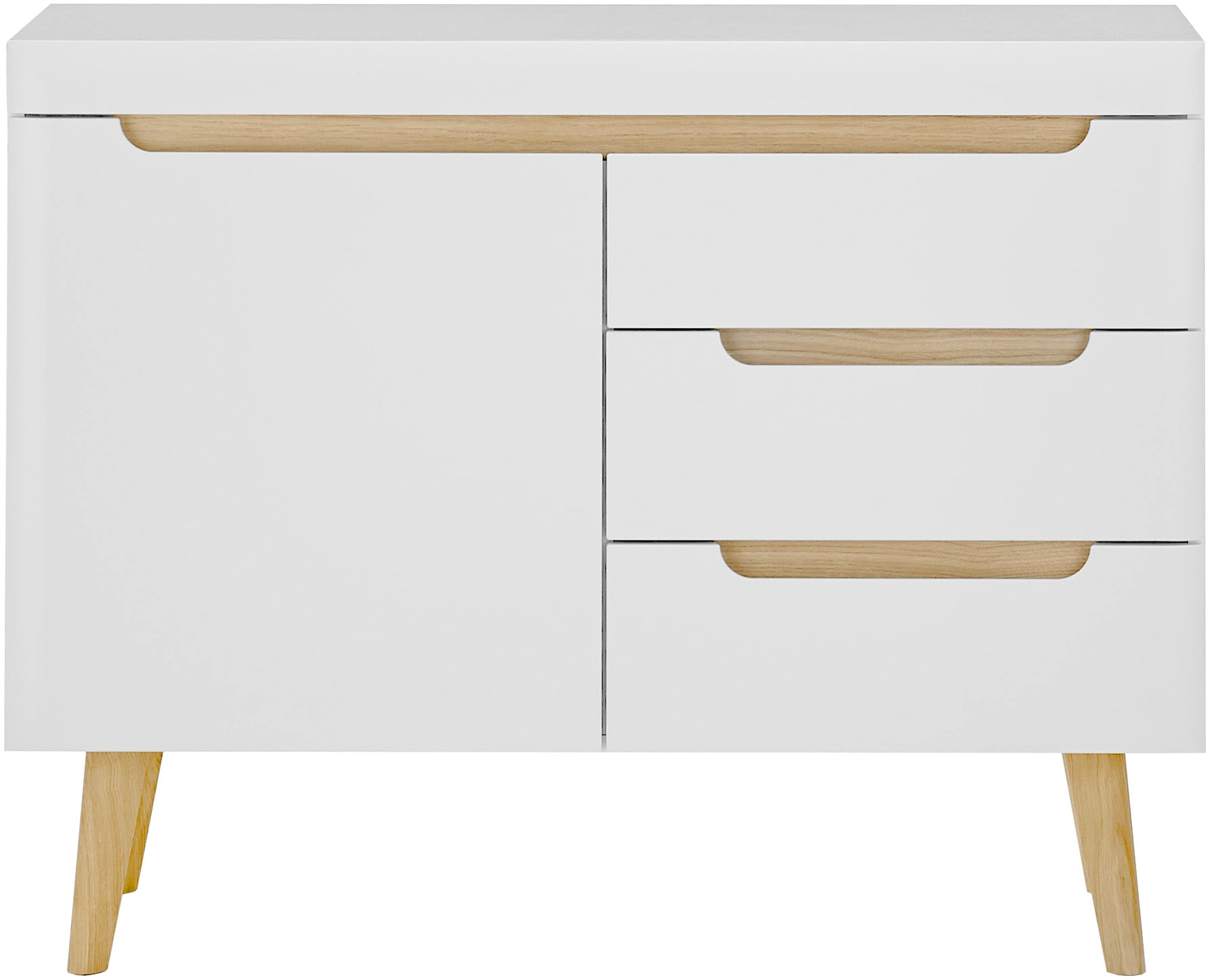 INOSIGN Sideboard »Torge, Anrichte, Kommode, Schubladenschrank«, (1 St.), abgeschrägte Füße, drei Farben, Scandi Design, 107 cm breit