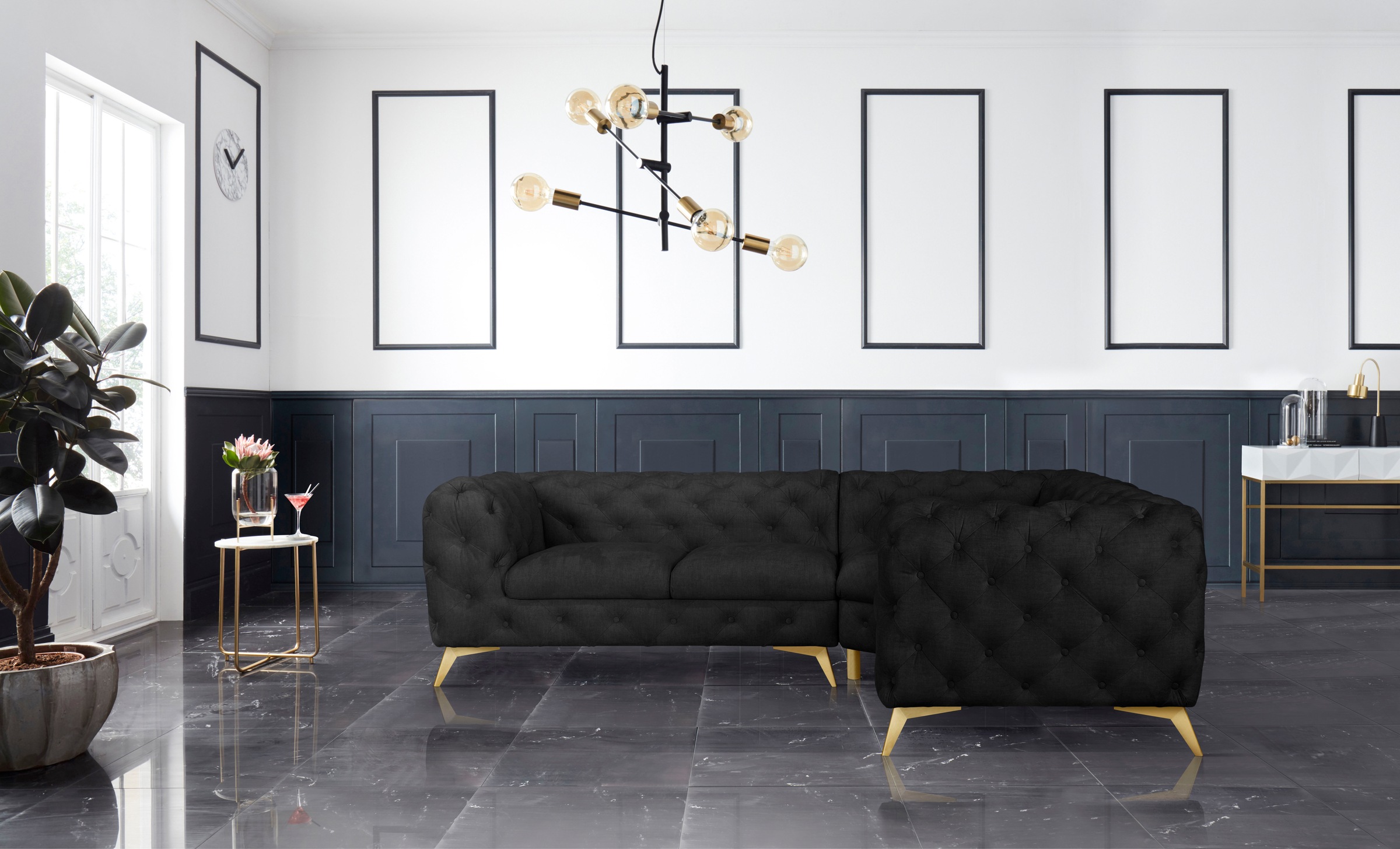 Home affaire Chesterfield-Sofa »Ecksofa GLYNIS L-Form mit Wellenunterfederu günstig online kaufen