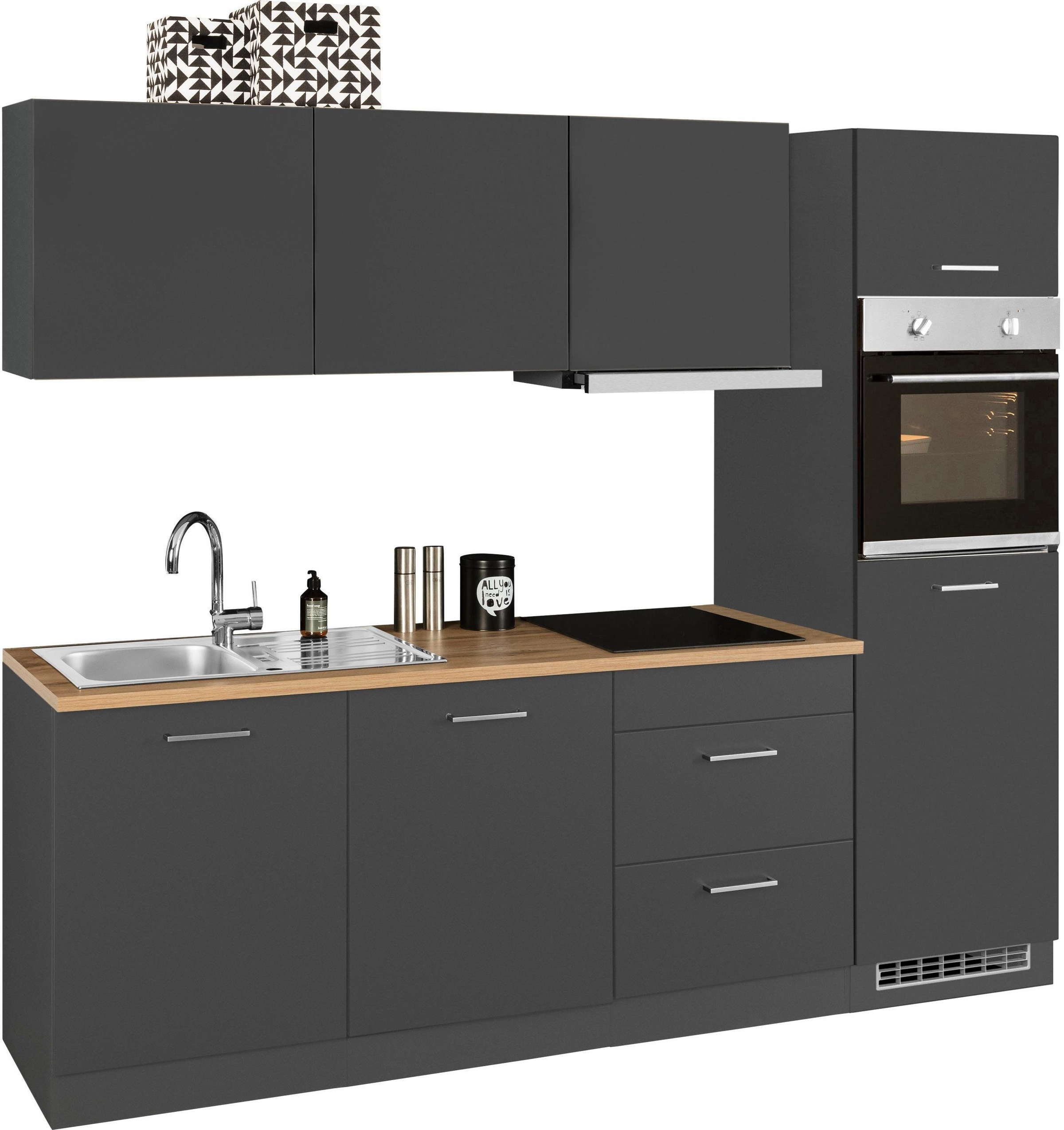 KOCHSTATION Küchenzeile »KS-Kehl«, mit E-Geräten, Breite 240 cm, inkl. Kühlschrank