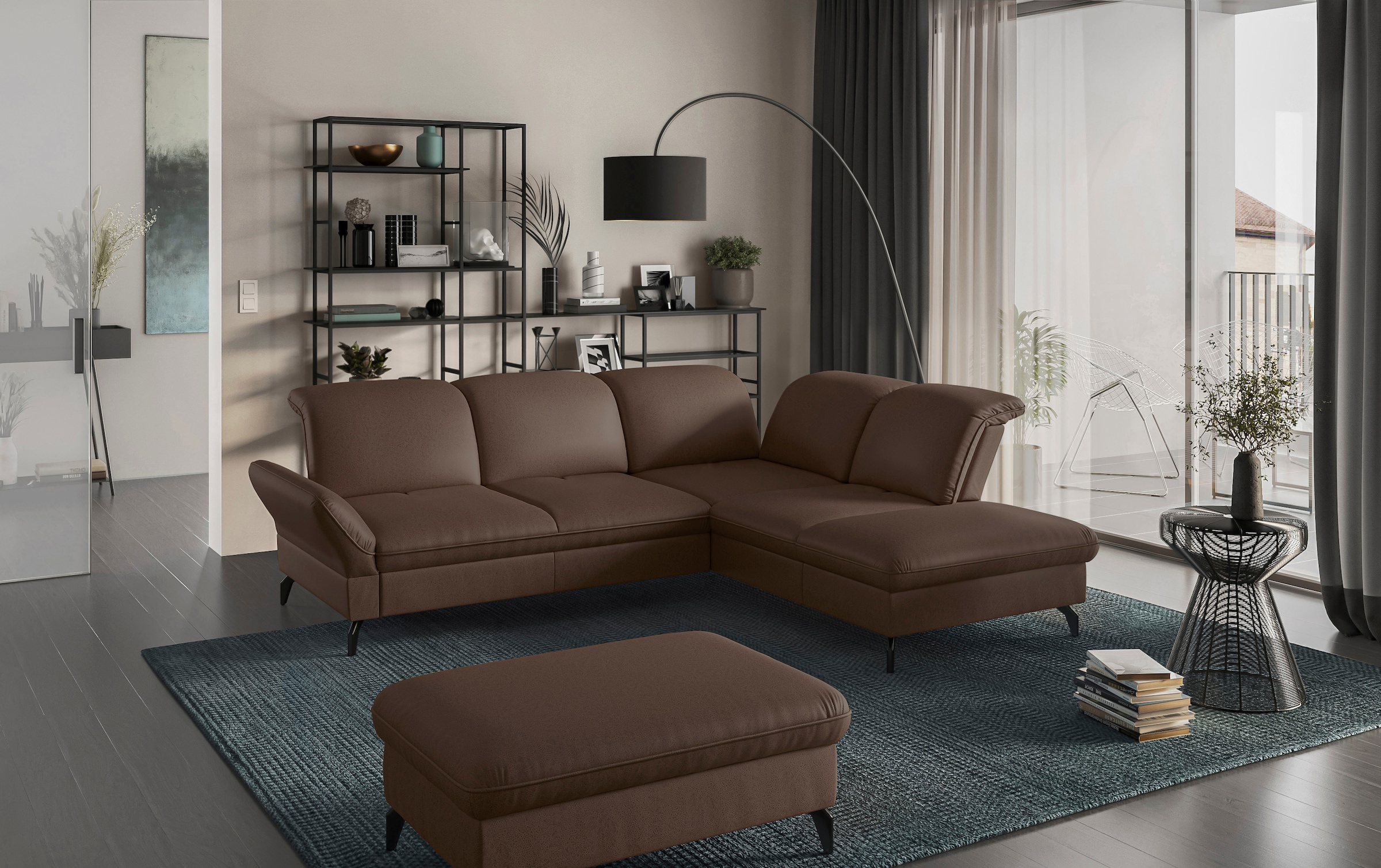sit&more Ecksofa »Leandro L-Form«, Wahlweise mit Bett-, Kopfteil - und Armlehnfunktion, sowie Stauraum