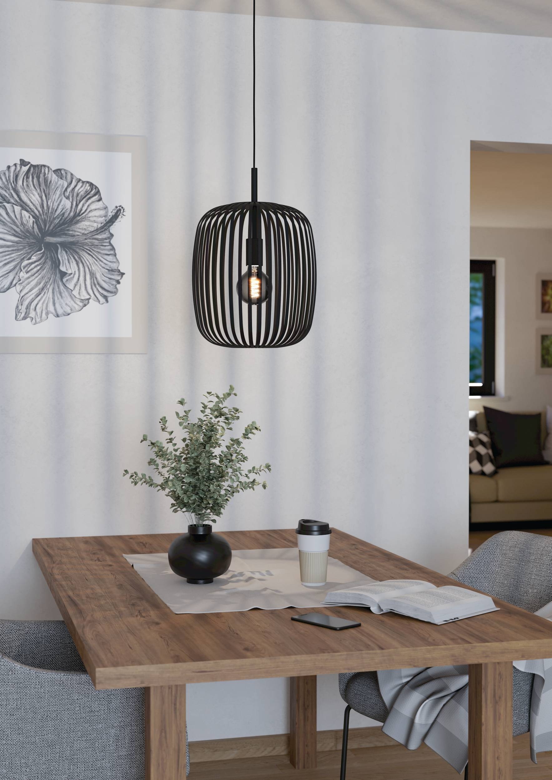 EGLO Pendelleuchte »Hängeleuchte ROMAZZINA, exkl. E27, Stahl in schwarz, Pendellampe«, 1 flammig, Leuchtmittel E27 | ohne Leuchtmittel, Esszimmerlampe, 110x32,5 cm (HxD), 1-flammig, modern, minimalistisch
