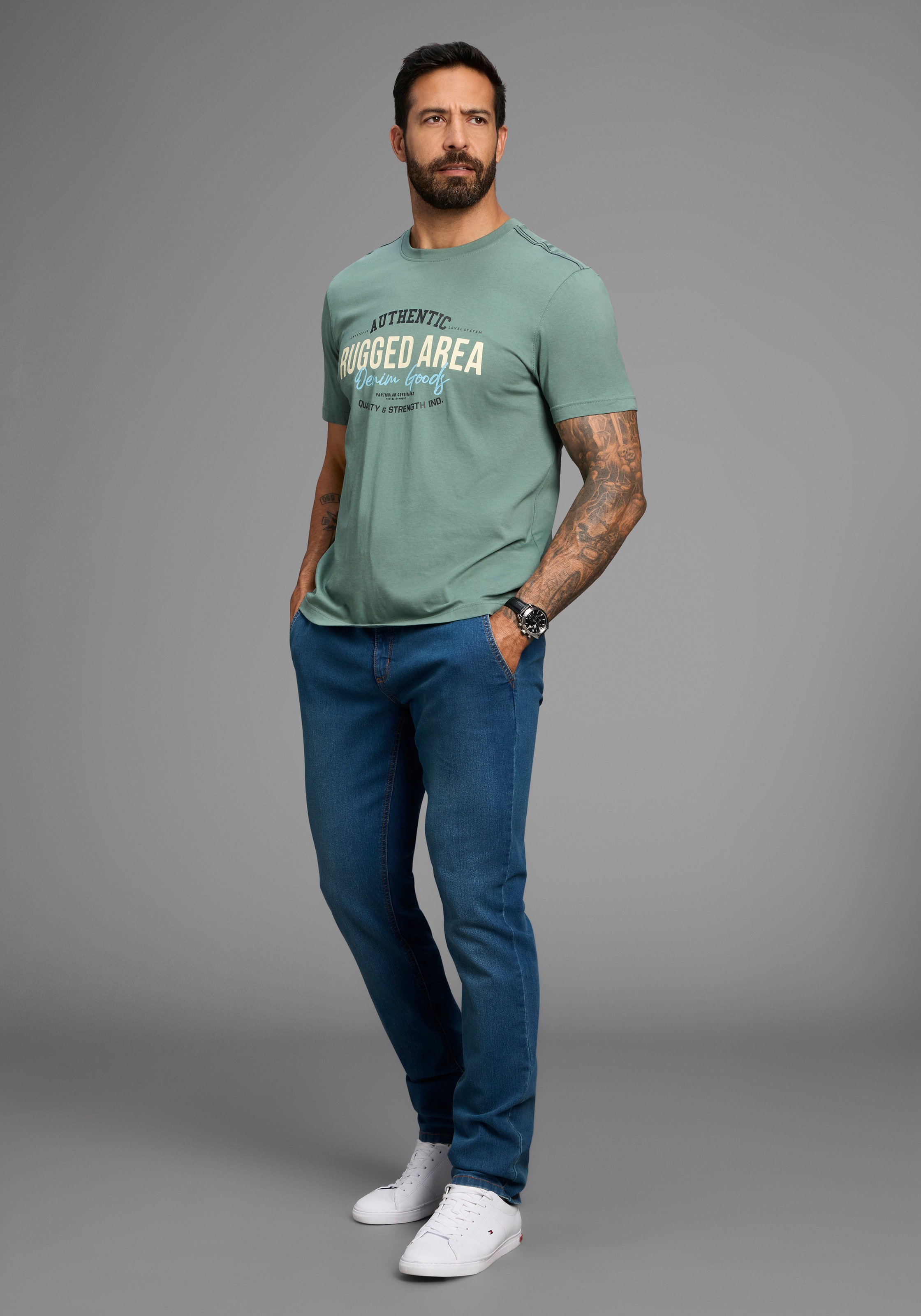 Man's World T-Shirt, Kurzarm, Regular Fit, mit Print, Rundhalsausschnitt