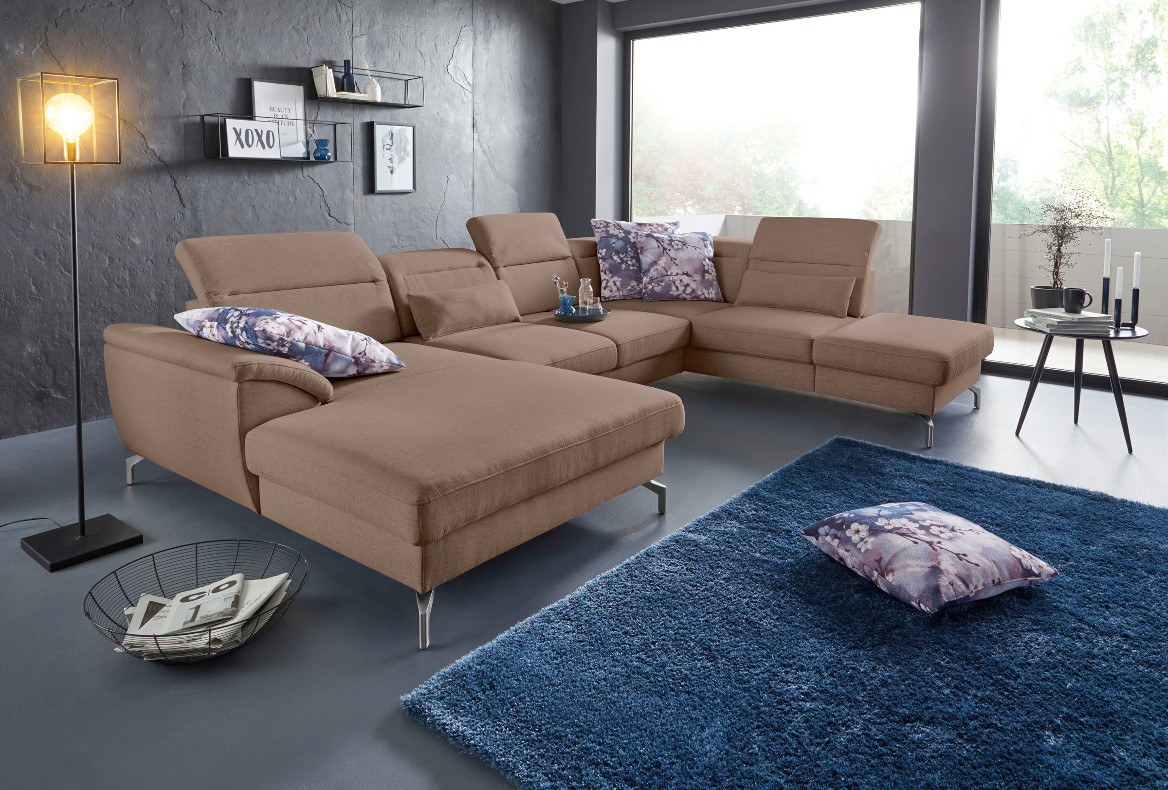 sit&more Wohnlandschaft »Percy U-Form«, 15 cm Fußhöhe, Sitztiefenverstellung, wahlweise in 2 Fußfarben