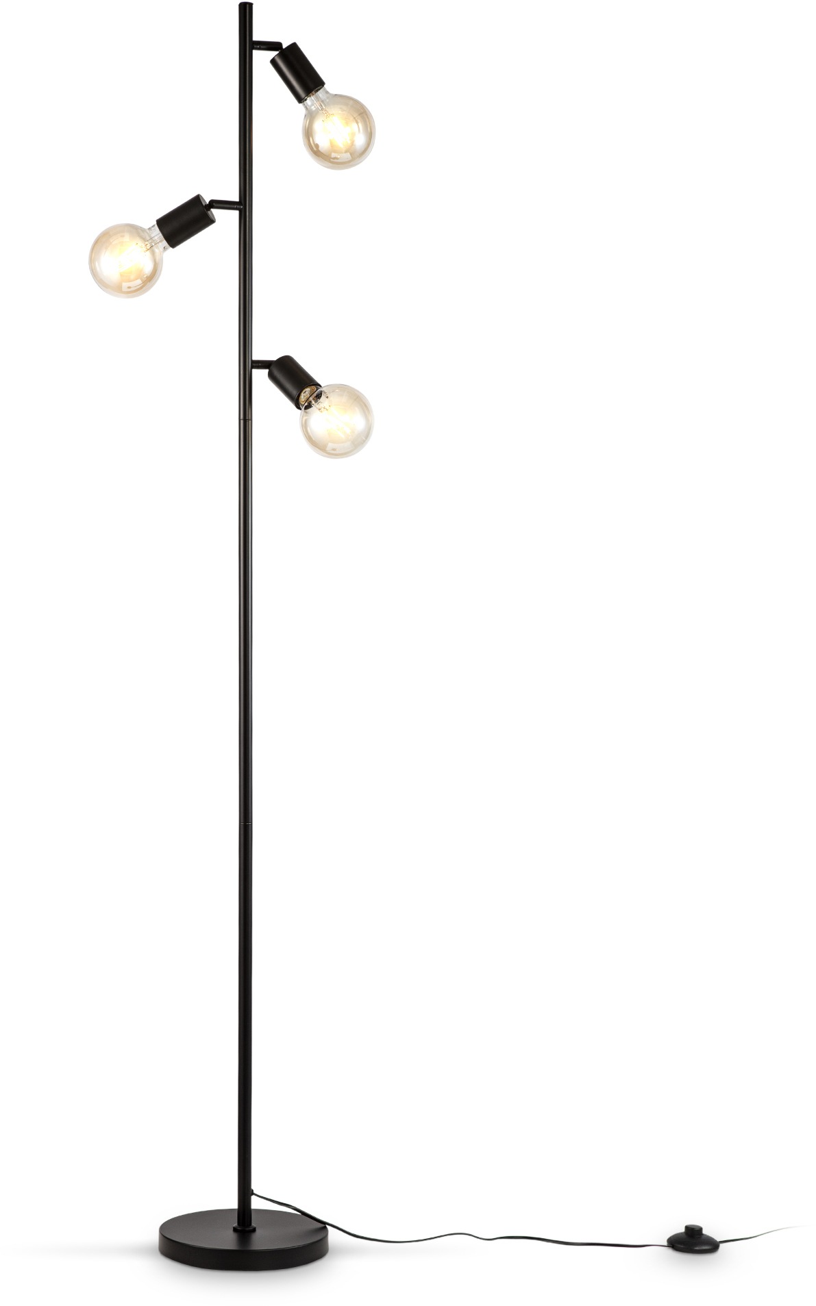 B.K.Licht Stehlampe, 3 flammig-flammig, Stehleuchte, 3-flammig, E27, schwenkbar, Retro, Fußschalter, Metall