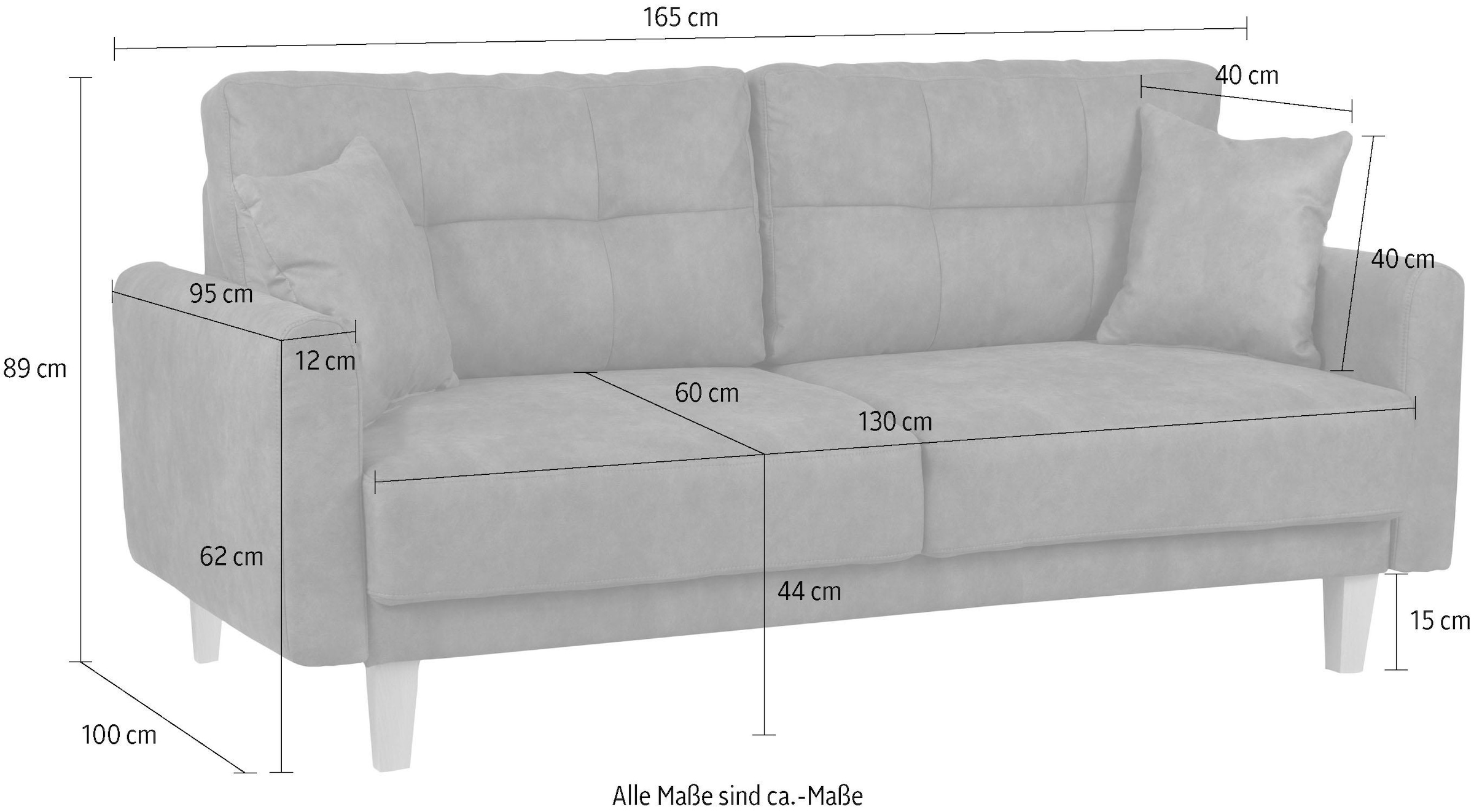 Home affaire 2-Sitzer »TRIPLO mit Wellenunterfederung, Maße B/T/H: 165/100/89 cm«, Sofa mit Steppung im Rückenbereich, incl. Rückenkissen und Zierkissen