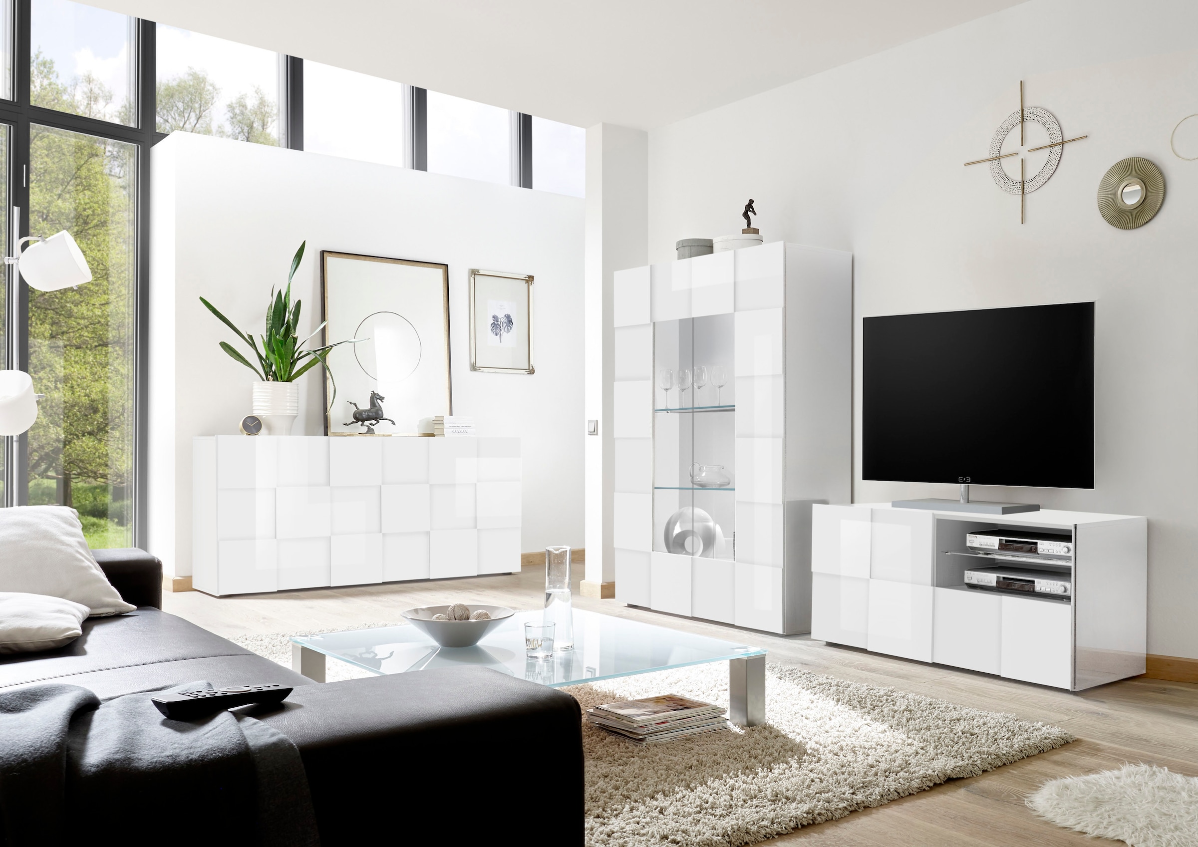 INOSIGN Sideboard »Dama Breite 181, Kommode 3 Türen, Anrichte«, Front in 3D-Optik, viel Stauraum, verschiedene Farben