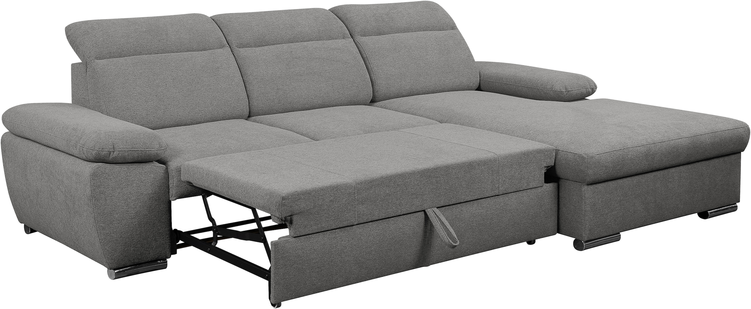 WERK2 Ecksofa »Palma 282 x 185 cm mit Bett & Bettkasten, Kopfteilverstellung, bequem« Strukturstoff, L-Form, XXL, Schlaffunktion, Bettkasten