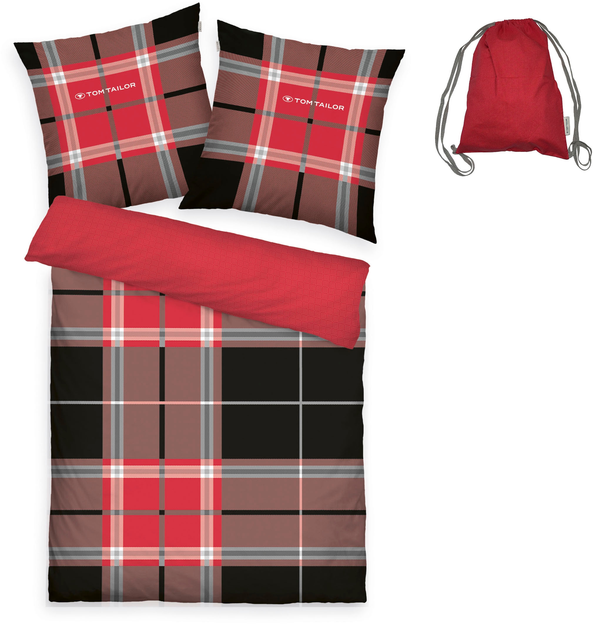 TOM TAILOR HOME Wendebettwäsche »Eric in Gr. 135x200 oder 155x220 cm«, mit Reißverschluss, mit GRATIS-Zugabe: Sportbeutel aus 100% Baumwolle
