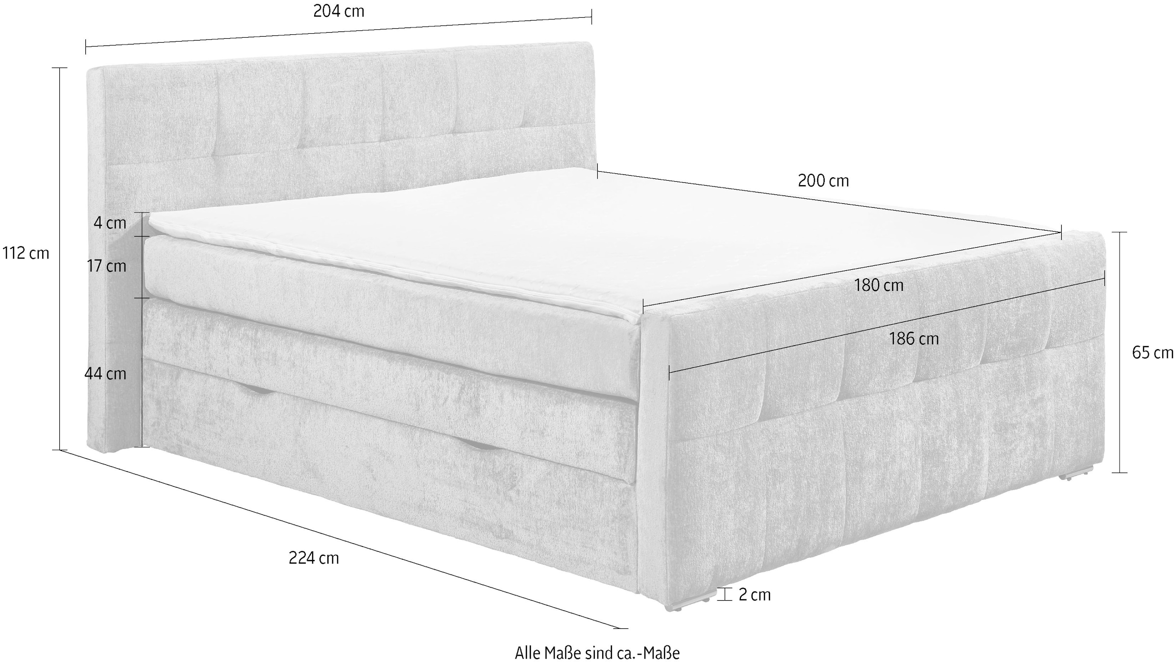 Places of Style Boxspringbett »Rosà«, H3/H3, H3/H4, H4/H4 möglich