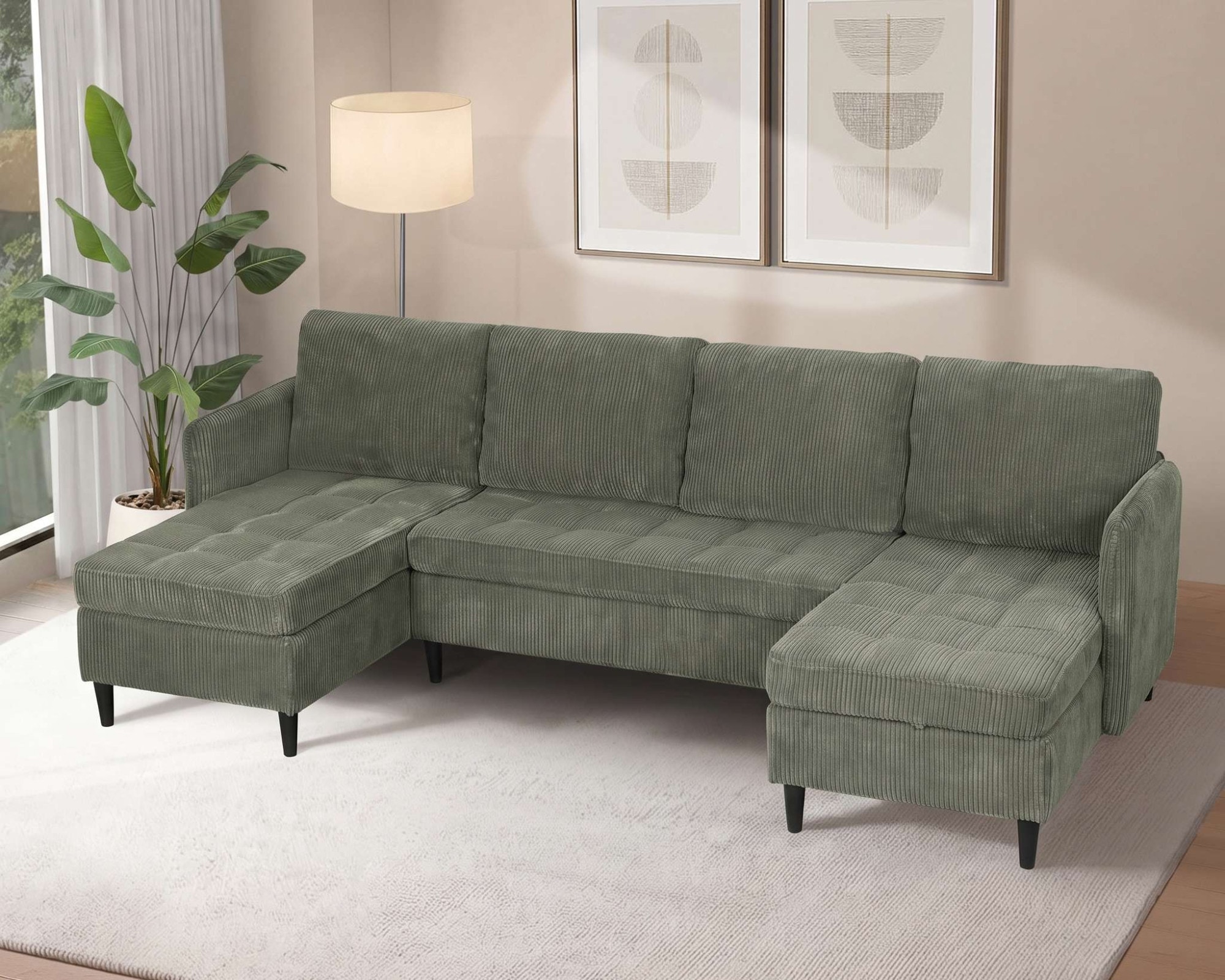 Dorel Home Wohnlandschaft »LINDHUS, Cord, Modulsofa, verschiedene Stellvarianten« Breite als U-Form (254cm) mit Verbindern fixierbar, Recamiere,Stauraum