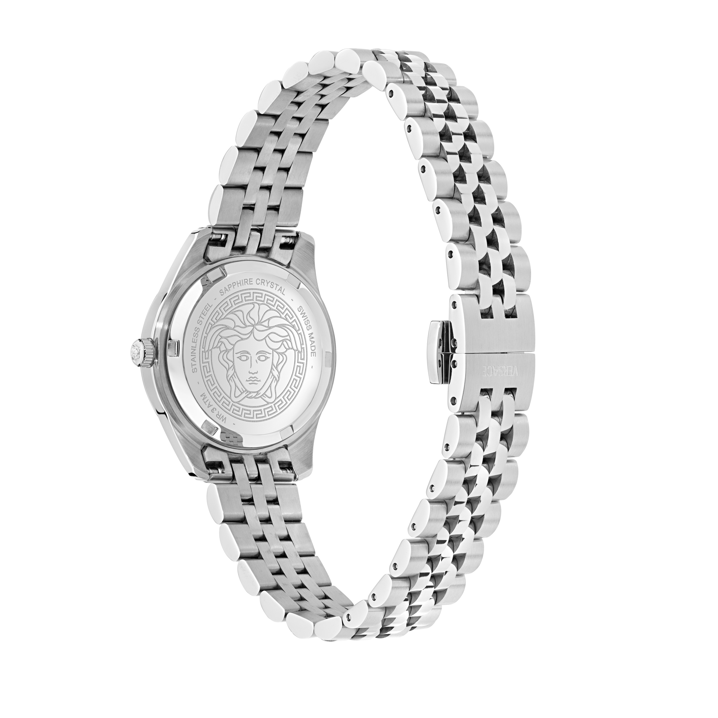 Versace Quarzuhr »GRECA TIME« Armbanduhr, Damenuhr, Swiss Made, Edelstahlarmband, analog, Diamant