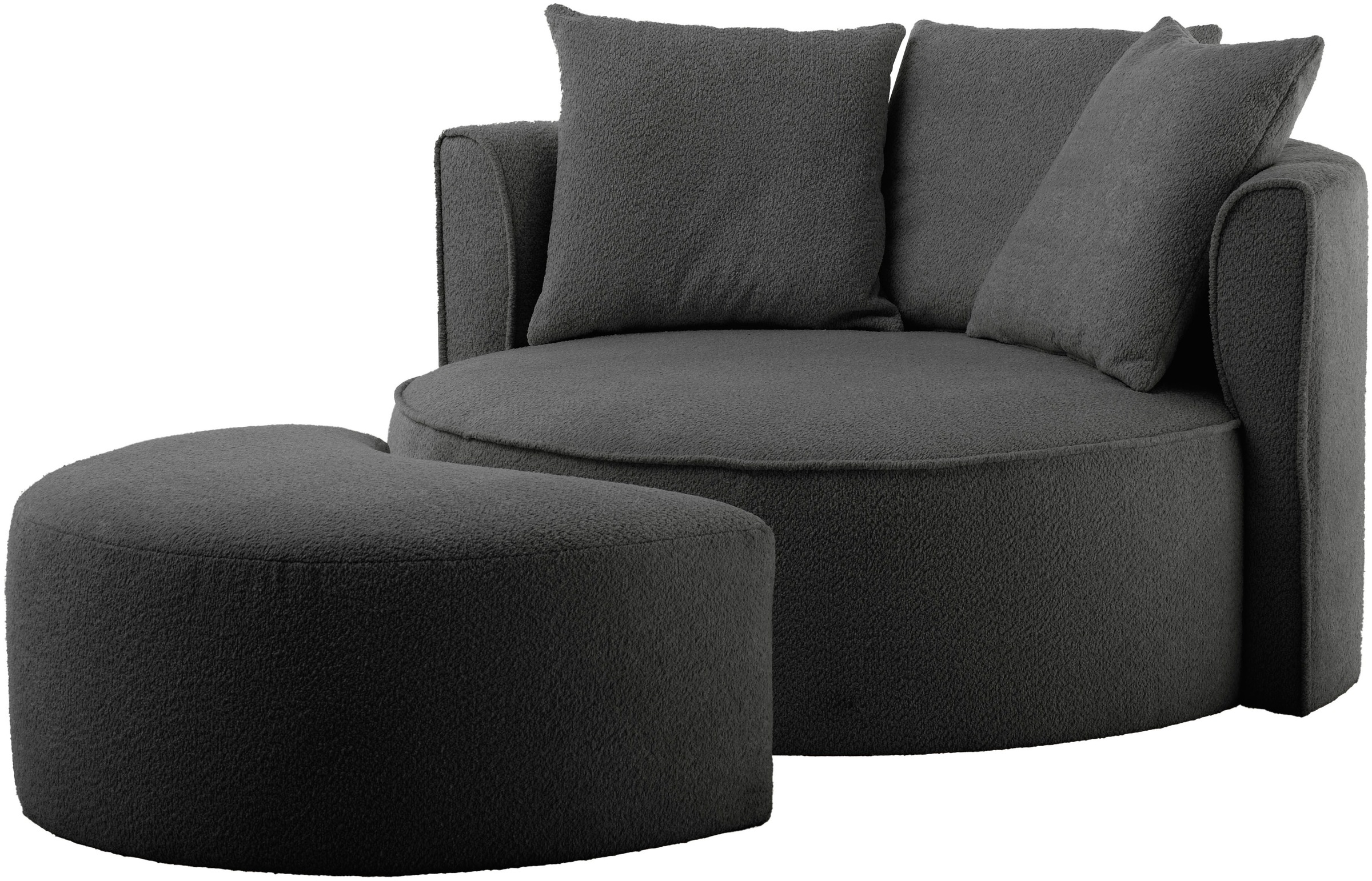 LeGer Home by Lena Gercke XXL-Sessel »ISALIE, Rundsessel mit Hocker, Lesesessel, Loveseat, Big-Sessel«, (Set), trendige Stoffe, mit 3 Zierkissen, große Sitzfläche