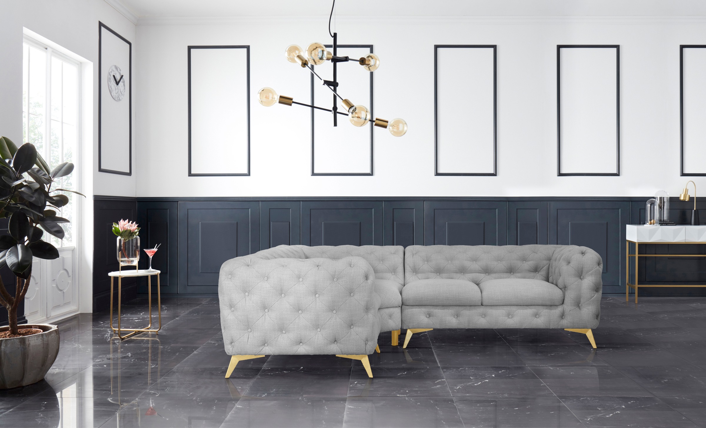 Leonique Chesterfield-Sofa »Ecksofa GLYNIS L-Form mit Wellenunterfederung, günstig online kaufen
