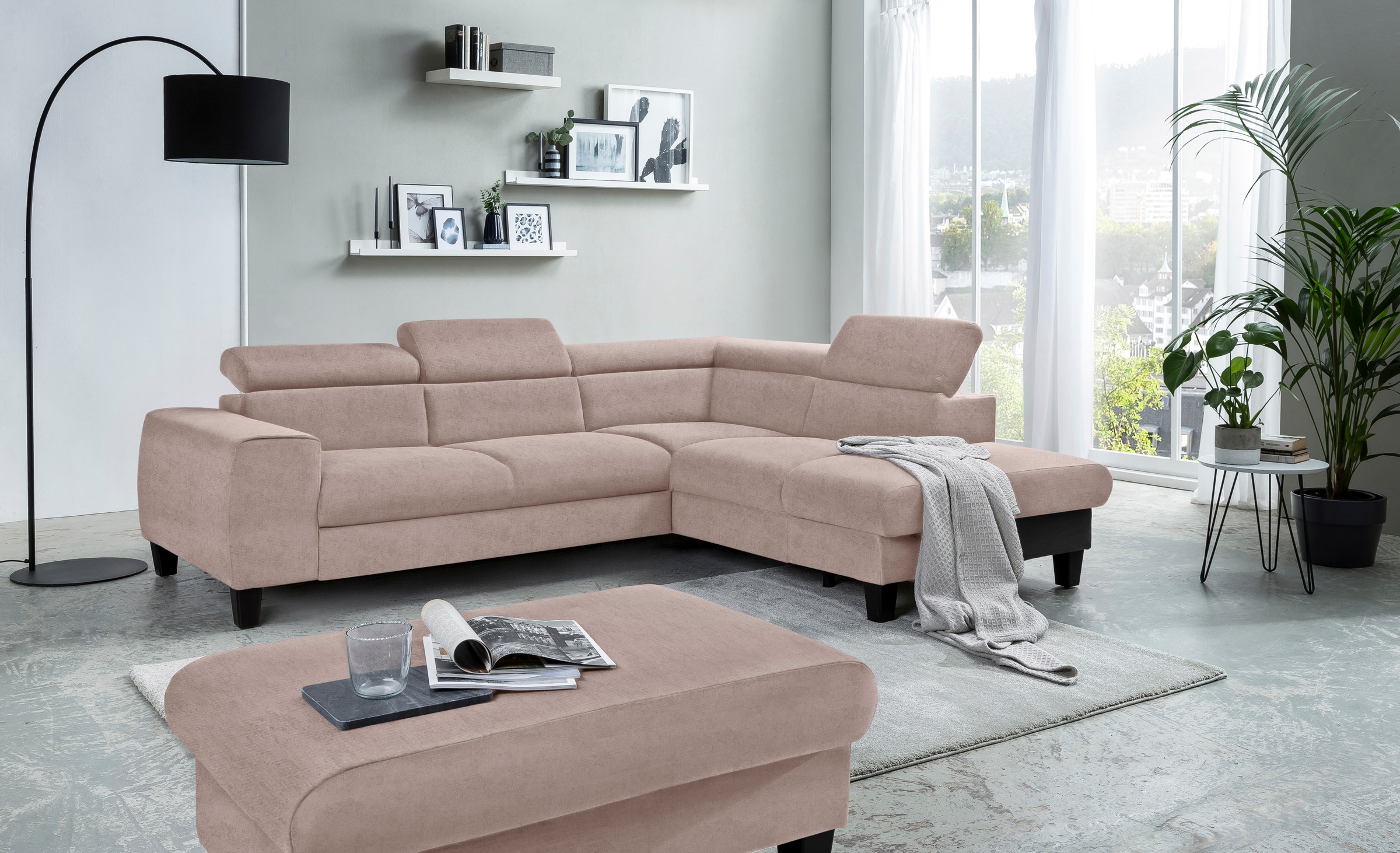 COTTA Ecksofa »Morven L-Form mit Kopfteilverstellung«, wahlweise mit Bettfunktion, Bettkasten & Wireless-Charger