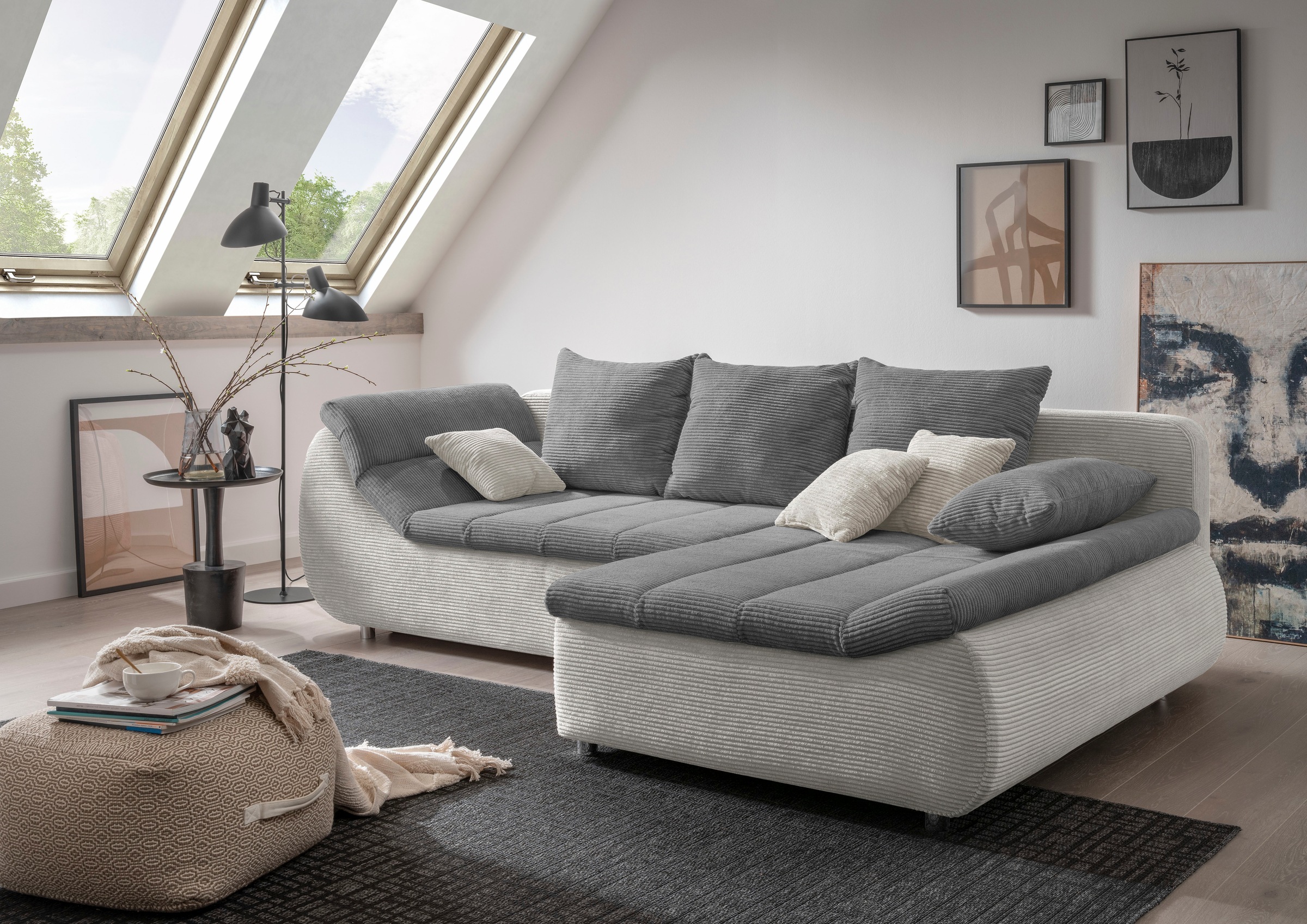 INOSIGN Ecksofa »Imola elegant und bequem, aktuelle Steppung im Sitz, L-Form«, wahlweise mit Bettfunktion