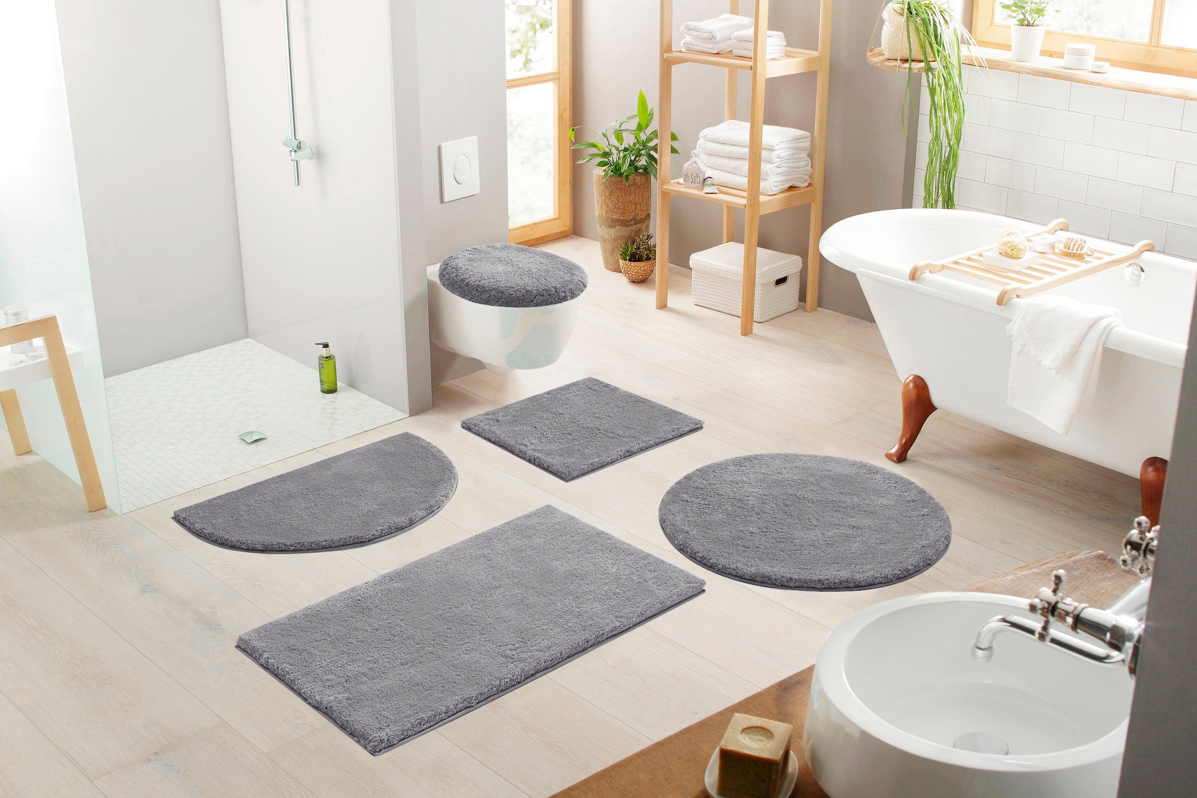 Guido Maria Kretschmer Home&Living Badematte »Jari«, rutschhemmend beschichtet, schnell trocknend-strapazierfähig-fußbodenheizungsgeeignet, Badematten, Uni-Farben, Badteppich, auch als 2 teiliges Set & rund