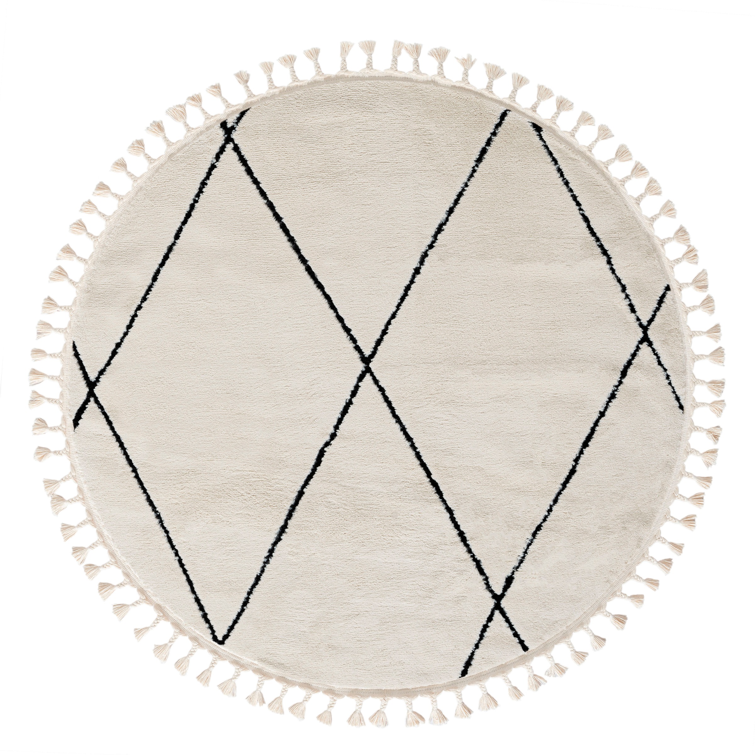 Myflair Möbel & Accessoires Hochflor-Teppich »Moroccan Pattern«, rund, 24 mm Höhe, modern, marokkanisches Design, Rauten Muster, weich, mit Fransen