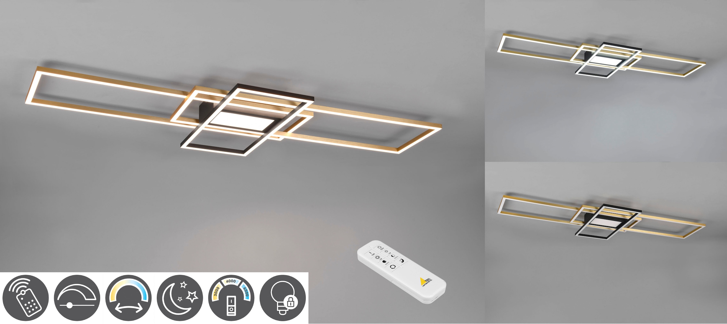 TRIO Leuchten LED Deckenleuchte »Irvine«, 1 flammig, Leuchtmittel LED-Board | LED fest integriert, Deckenlampe mit Fernbedienung, Lichtfarbe einstellbar, dimmbar, Memory