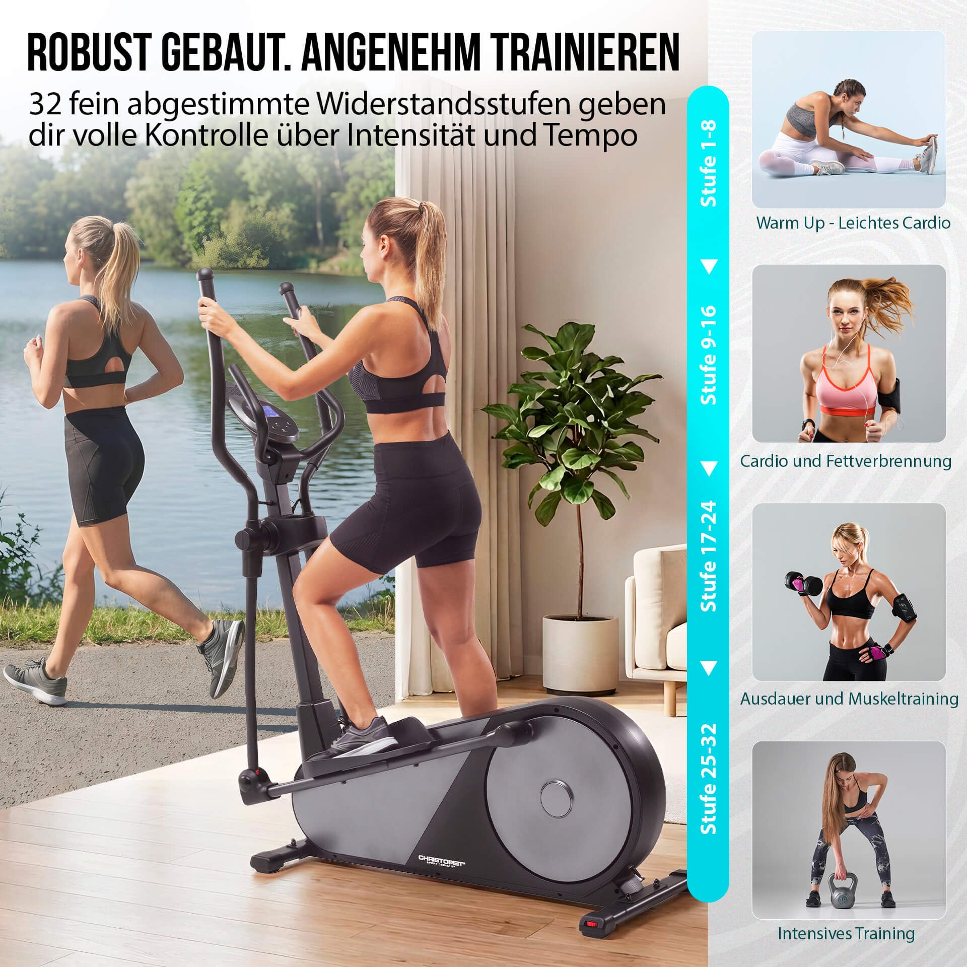 Christopeit Sport® Crosstrainer-Ergometer »EL 8000« 150 kg max. Benutzergewicht, 32 Widerstandsstufen