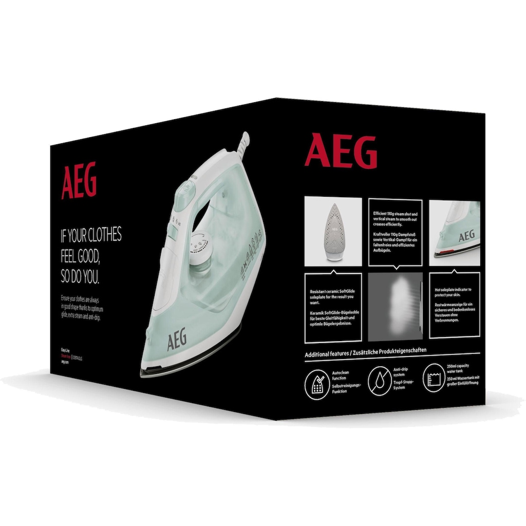 AEG Dampfbügeleisen »EasyLine DB 1740LG«, 2400 W, Filtration mit Anti-Kalk-Patrone, Restwärmeanzeige, 110 g Dampfstoss