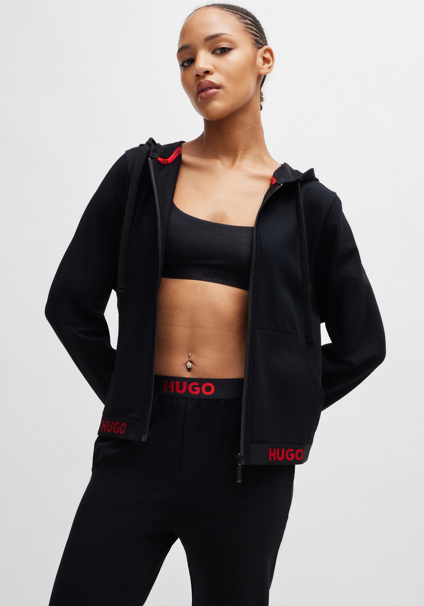 HUGO UNDERWEAR Sweatjacke »SPORTY LOGO_JACKET« mit Kordel Black 001 XS XS Sweatjacke von HUGO Underwear