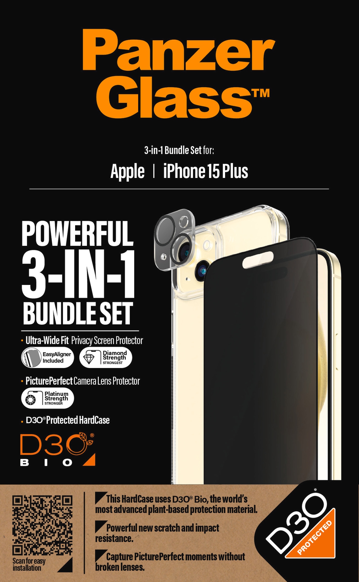 PanzerGlass Displayschutzglas »3-in-1-Pack Screen, Camera Protector und Cover«, für iPhone 15 Plus