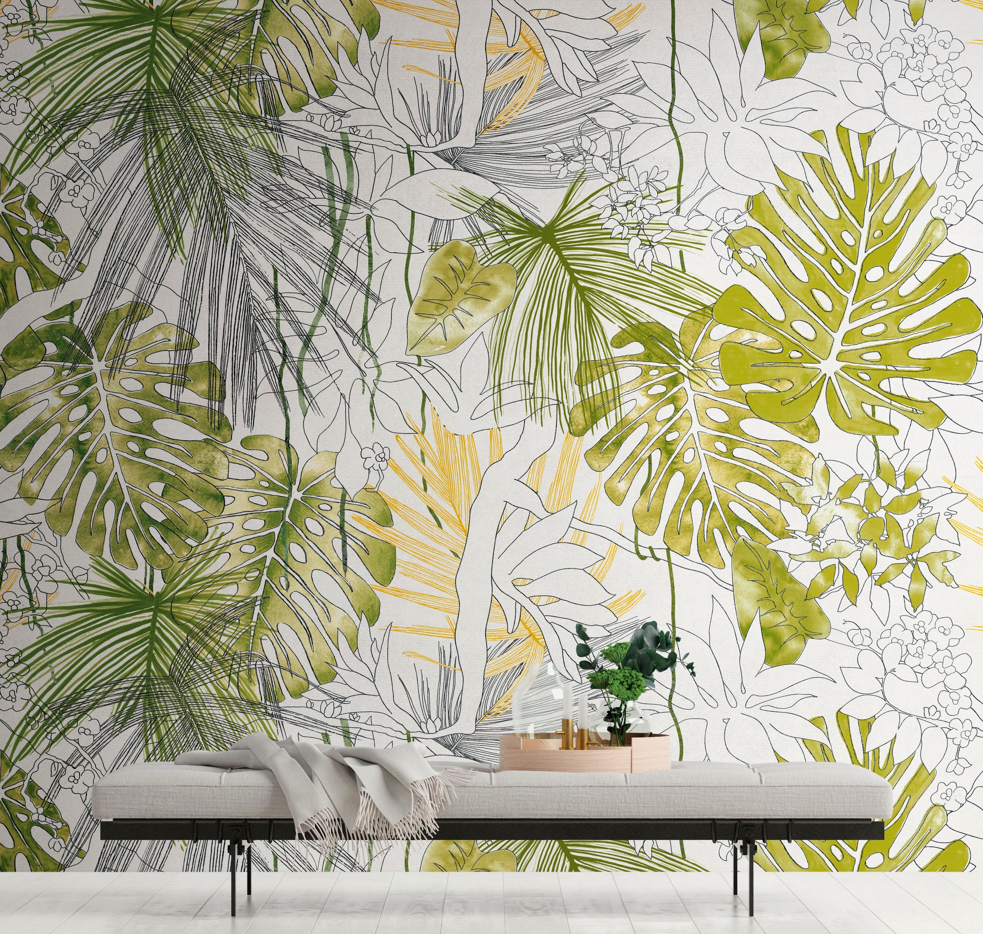 living walls Fototapete »The Wall«, botanisch-natürlich-floral, Fototapete Blätter Tapete Dschungel Tapeten Wohnzimmer Design Optik