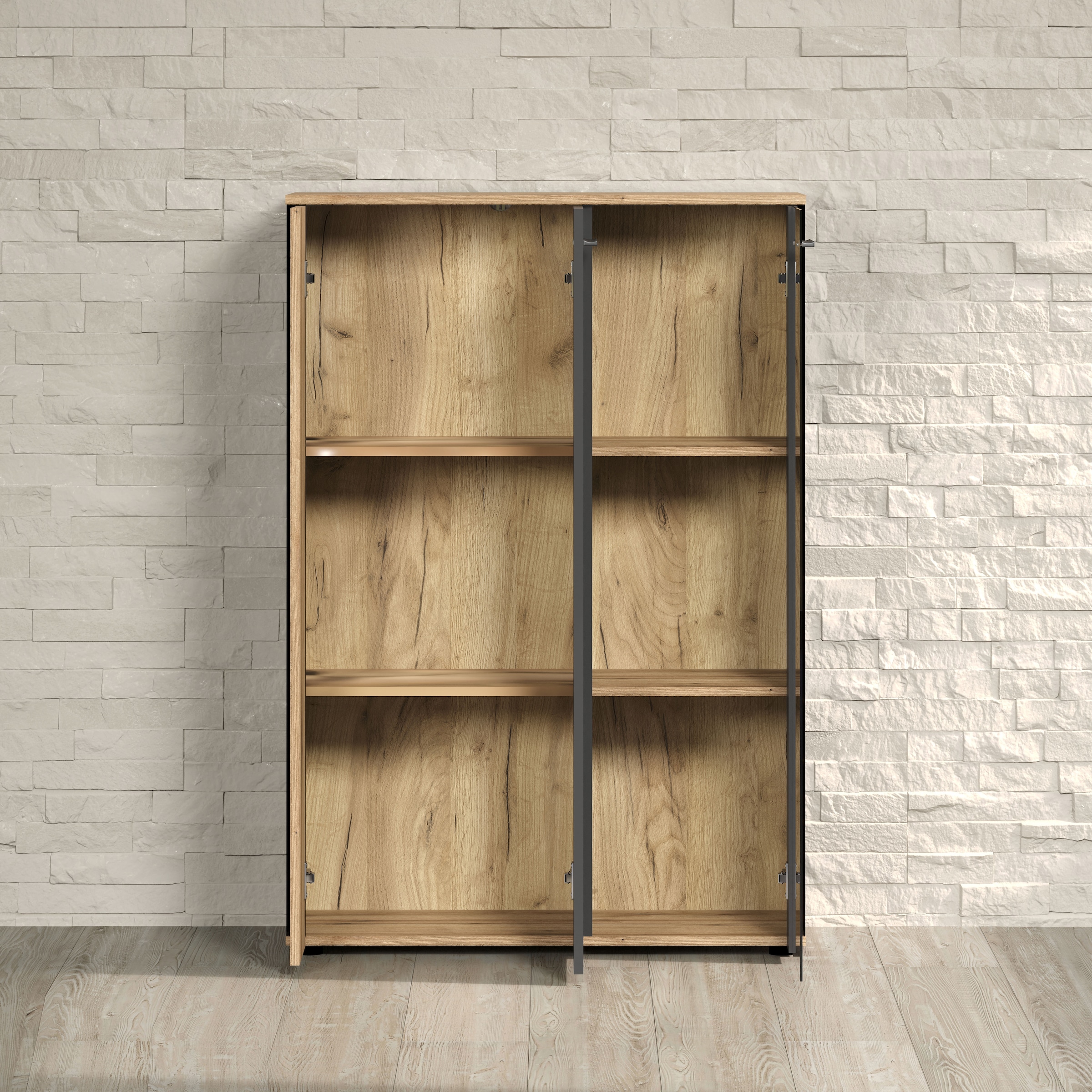 INOSIGN Highboard »Estepona«, (1 St.), Vitrine, Tür mit Rillen-Optik, Breite 91 cm