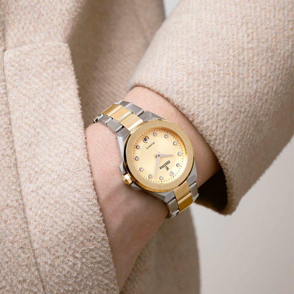 Festina Quarzuhr »Mademoiselle«, Armbanduhr, Damenuhr, Edelstahlarmband, analog, Tag, Zirkonia (synth.)