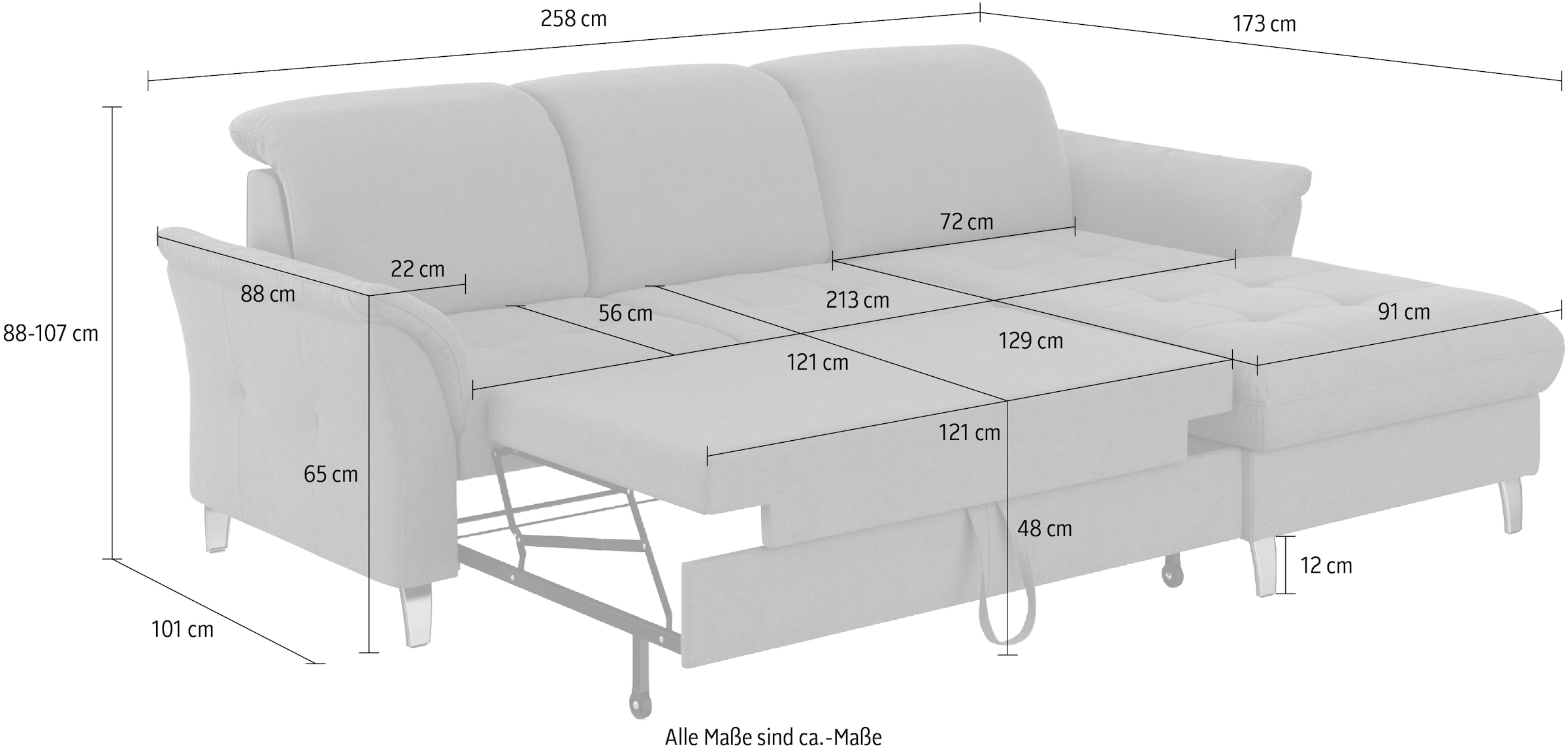 sit&more Ecksofa »Maggiore L-Form«, wahlweise mit Kopfteilverstellung, Bettfunktion und Bettkasten
