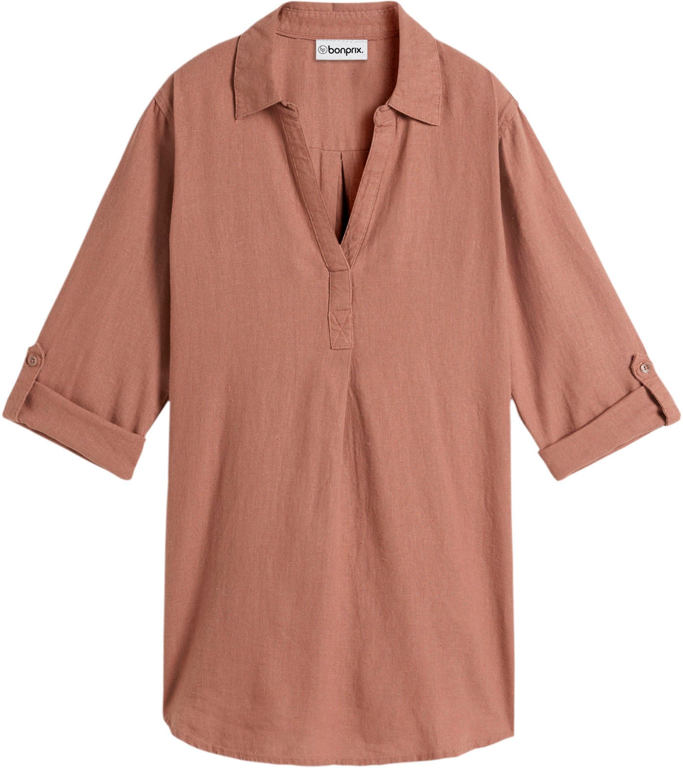 bonprix Langarmbluse »3/4-Arm Bluse mit Leinen« figurumspielende Passform, für vielseitige Alltagslooks