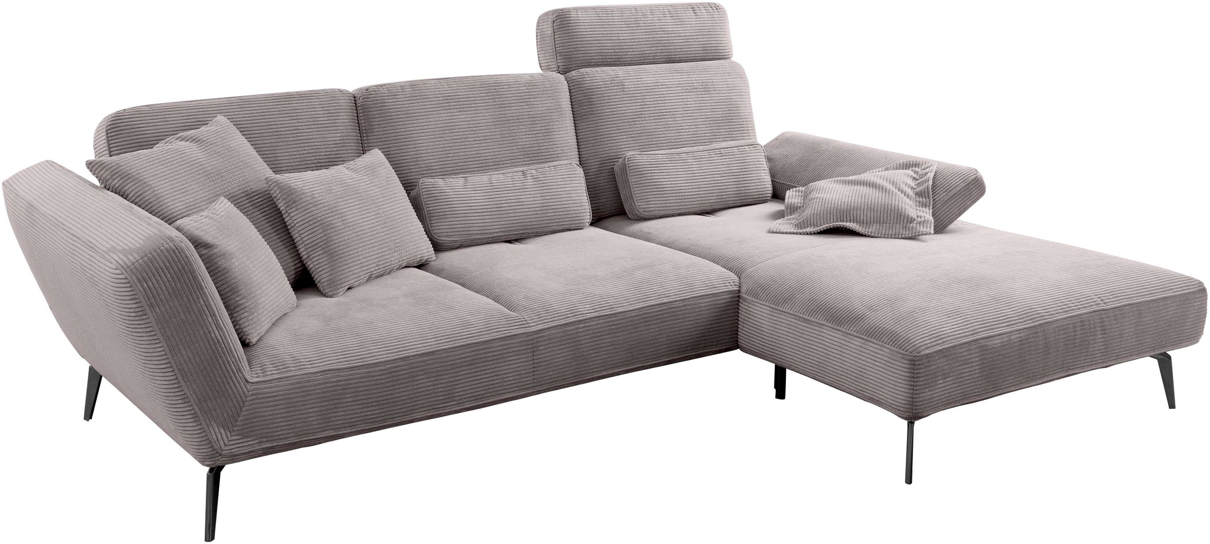 set one by Musterring Ecksofa »SO 4500, Füße schwarz matt, inkl Schwenkrückenfunktion, Cord, L-Form«, wahlweise mit Kopfstütze/Armteilverstellung/Rückenneigung