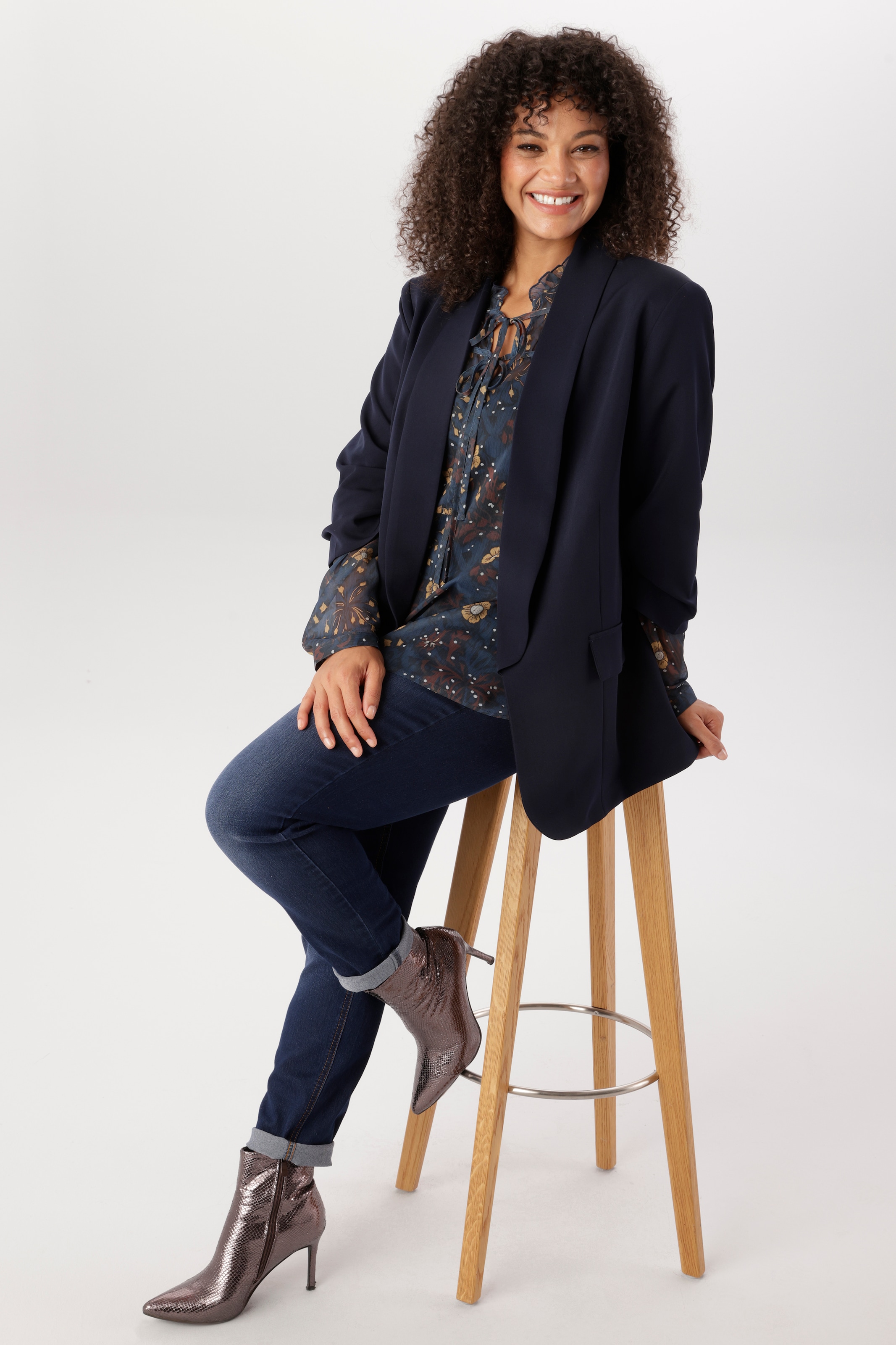 Aniston PLUS Longblazer mit 3/4 langen, gerafften Ärmeln - NEUE KOLLEKTION