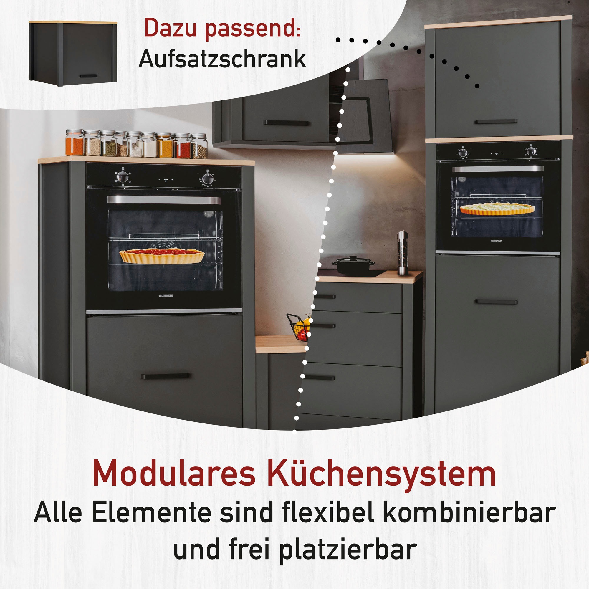 Inter Link Küchenzeile »Küchenzeile Veneto« Ohne E-Geräte für Spülmaschine Kochfeld Backofen Kühlschrank B: 430 cm