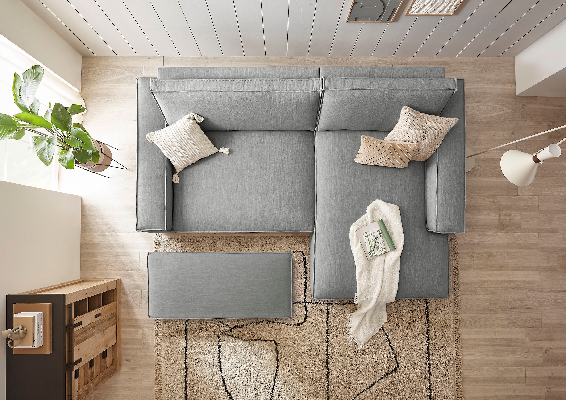 Home affaire Polsterecke »NEU: SHERWOOD XXL tief, L-Form mit Schlaffunktion, Big-Sofa mit Hocker«, (Set, 2 St.), stellbar zum Schlafsofa (Krokodilverbinder), Cord, Leinenoptik