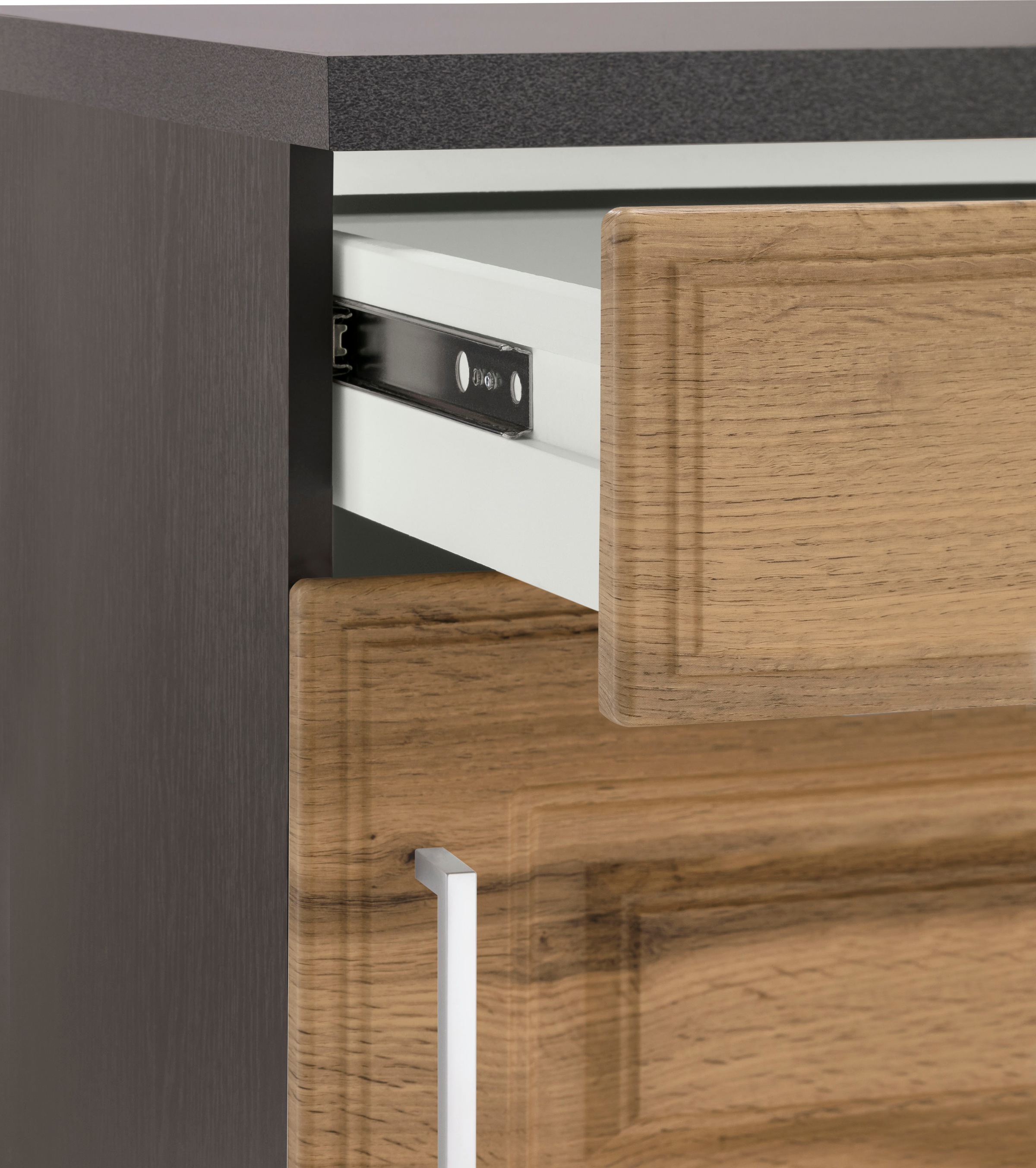 HELD MÖBEL Küchenzeile »Stockholm«, Breite 280 cm, mit hochwertigen MDF Fronten im Landhaus-Stil