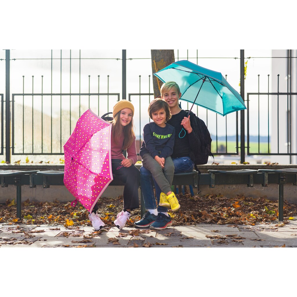 Knirps® Taschenregenschirm »Rookie manual, capri reflective«, für Kinder; mit umlaufendem, reflektierendem Band