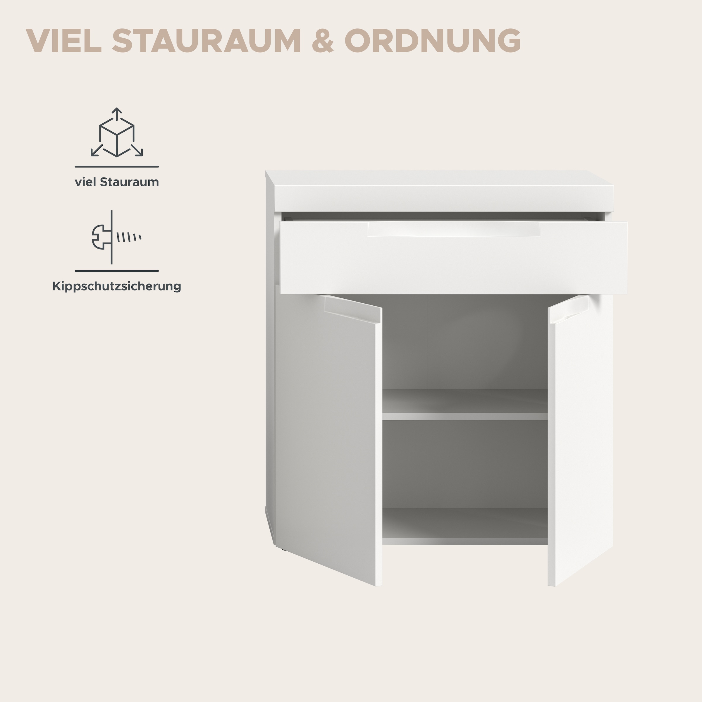 OTTO home Badkommode »MAOI, Breite 75 cm, 2 Türen, 1 Schubkasten, 2 Fächer« Badezimmerschrank, Schrank, Kommode, Midischrank, Bad, Badezimmer