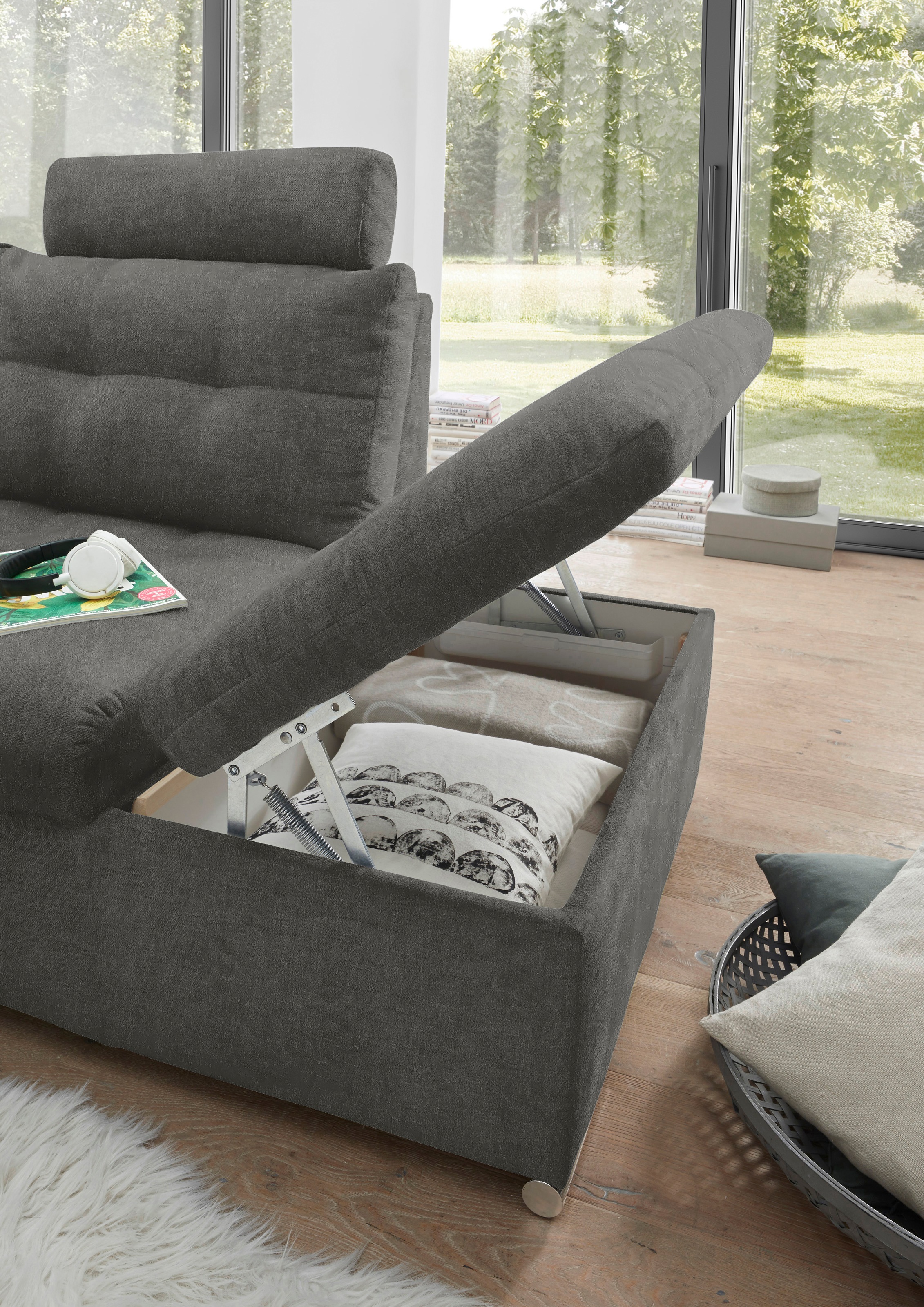 ED EXCITING DESIGN Ecksofa »Nalo L-Form« mit Bettfunktion, Armteilverstellung, Kopfstützen & 2 Nierenkissen